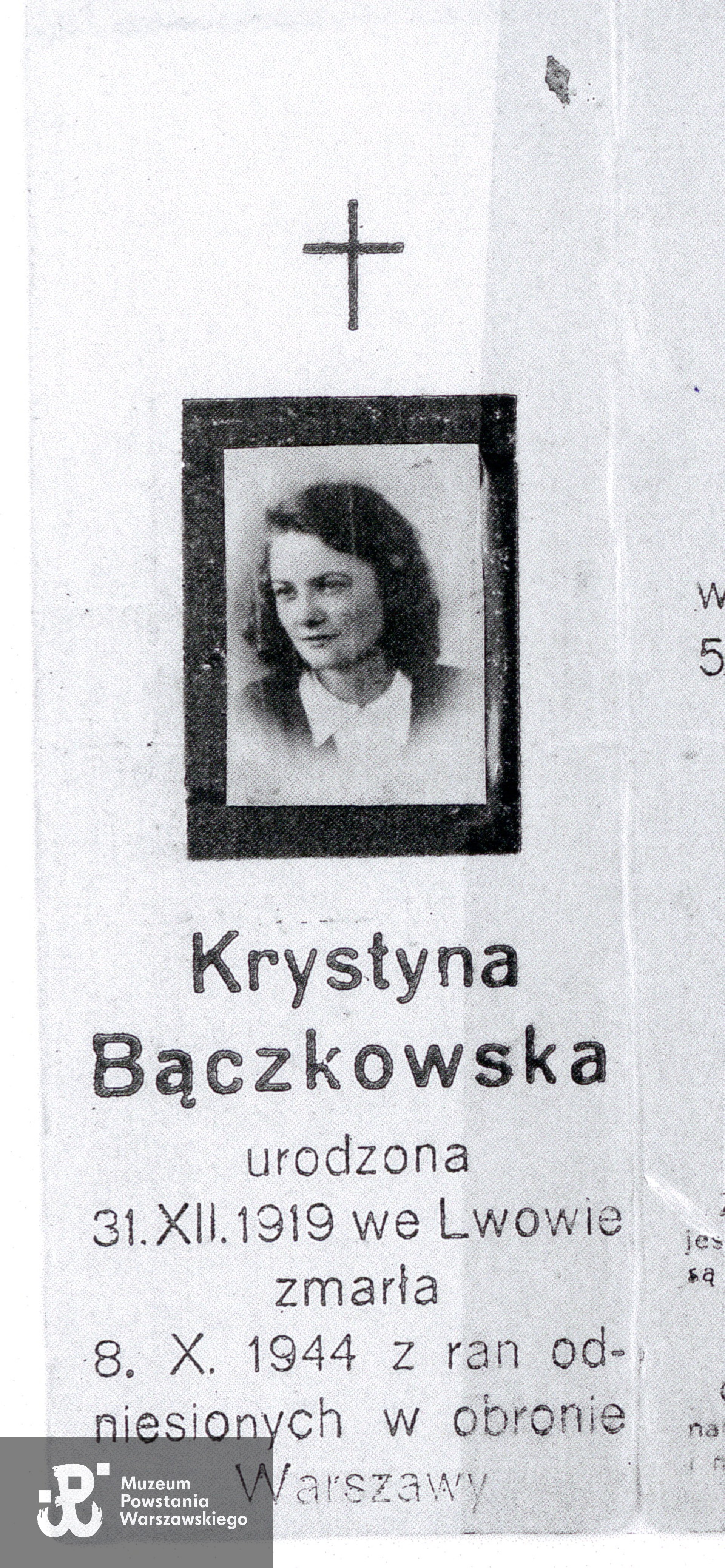 Krystyna Bączkowska (1919-1944). Fot. udostępnił p. Krzysztof Bączkowski