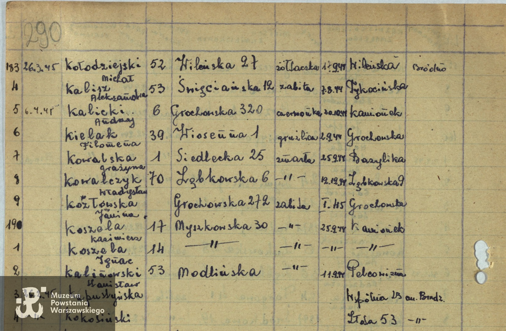 Archiwum Państwowe m. st. Warszawy - listy ekshumowanych