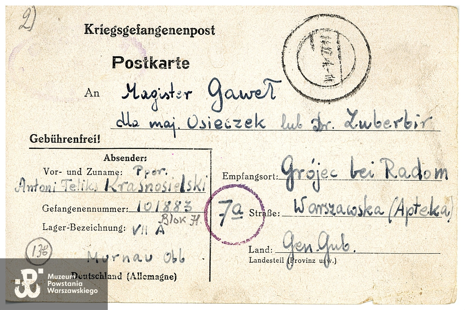 Listy obozowe. Ze zbiorów Muzeum Powstania Warszawskiego, sygn. P/8894/17