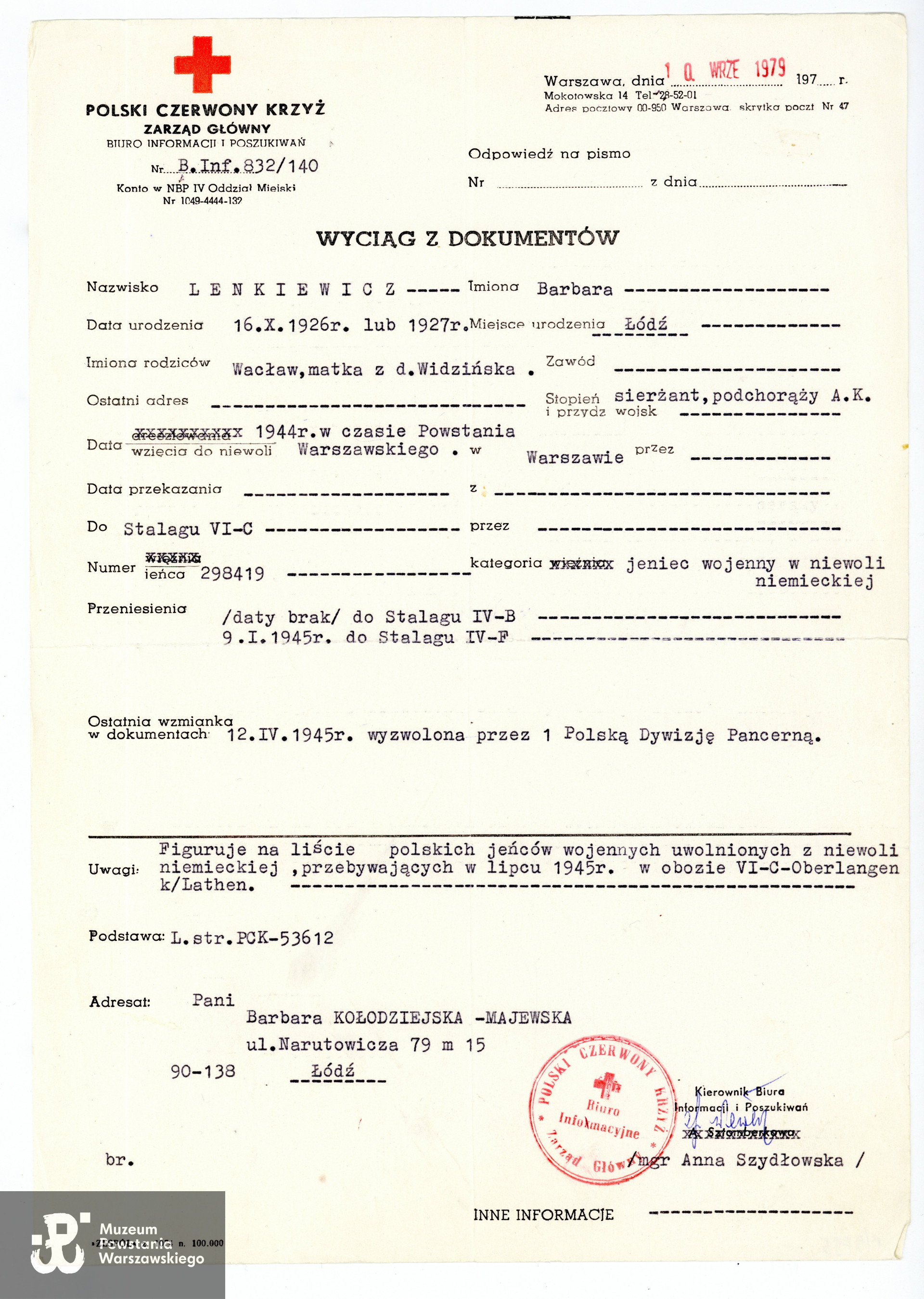 Ze zbiorów Muzeum Powstania Warszawskiego, sygn. P/9795 dar p. Ryszarda Kołodziejskiego