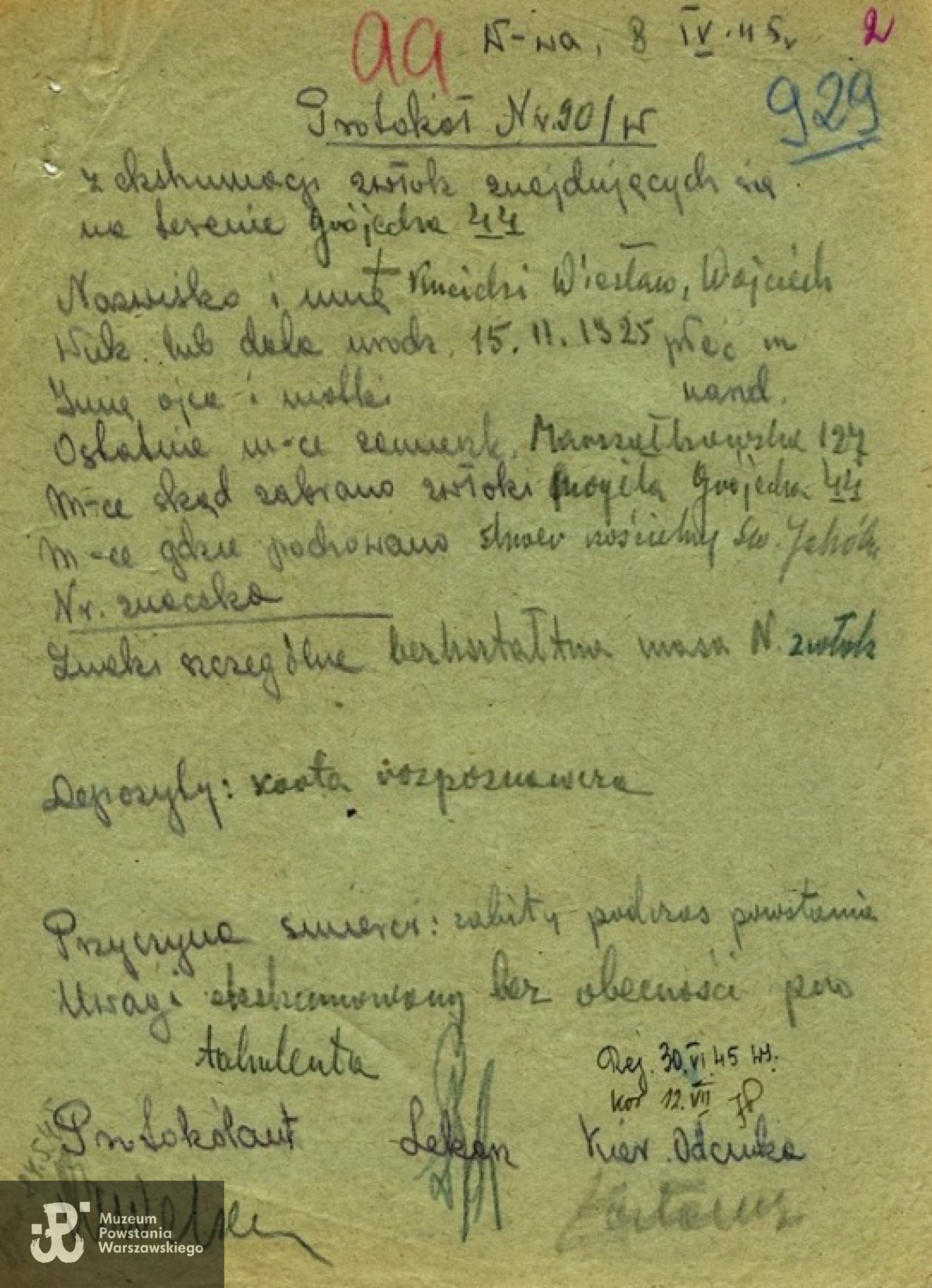 Protokół ekshumacyjny. Udostępnił Jan Wawszczyk