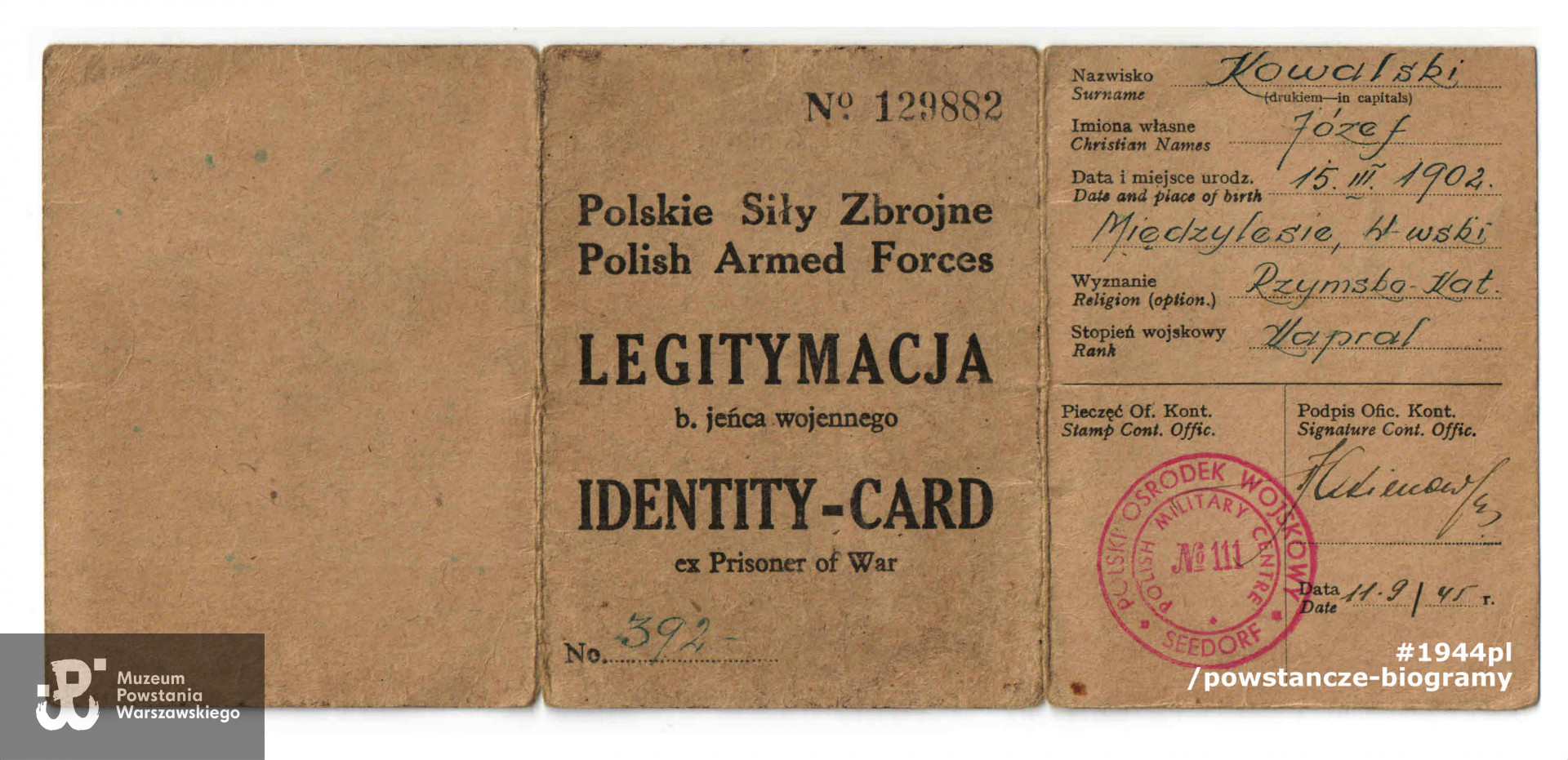 Skan  dokumentu udostępniony z archiwum rodzinnego przez p. Piotra Kowalskiego