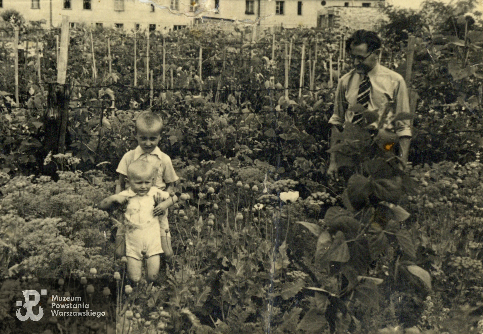 Fotografia wykonana 21 lipca 1940 roku na Bielanach przed domem  na ul. Przybyszewskiego 36 na Osiedlu „Zdobycz Robotnicza” (obecnie to adres Przybyszewskiego 73/77). Na zdjęciu widoczny jest Michał Gaweł (Gawerski) z synami: Adrianem (starszy 6-letni chłopiec, podtrzymujący młodszego braciszka) i Andrzejem (ur. w 1938 r., wówczas dwuletnim). W tle nad głową Michała Gawerskiego zabudowania domu, w którym mieszkał Janusz Spoczyński ps. „Mirski”, późniejszy żołnierz 226. plutonu w Zgrupowaniu AK „Żniwiarz", który poległ w ataku na Dworzec Gdański w sierpniu 1944 r.  Fot. z archiwum rodzinnego p. Adriana Gawerskiego