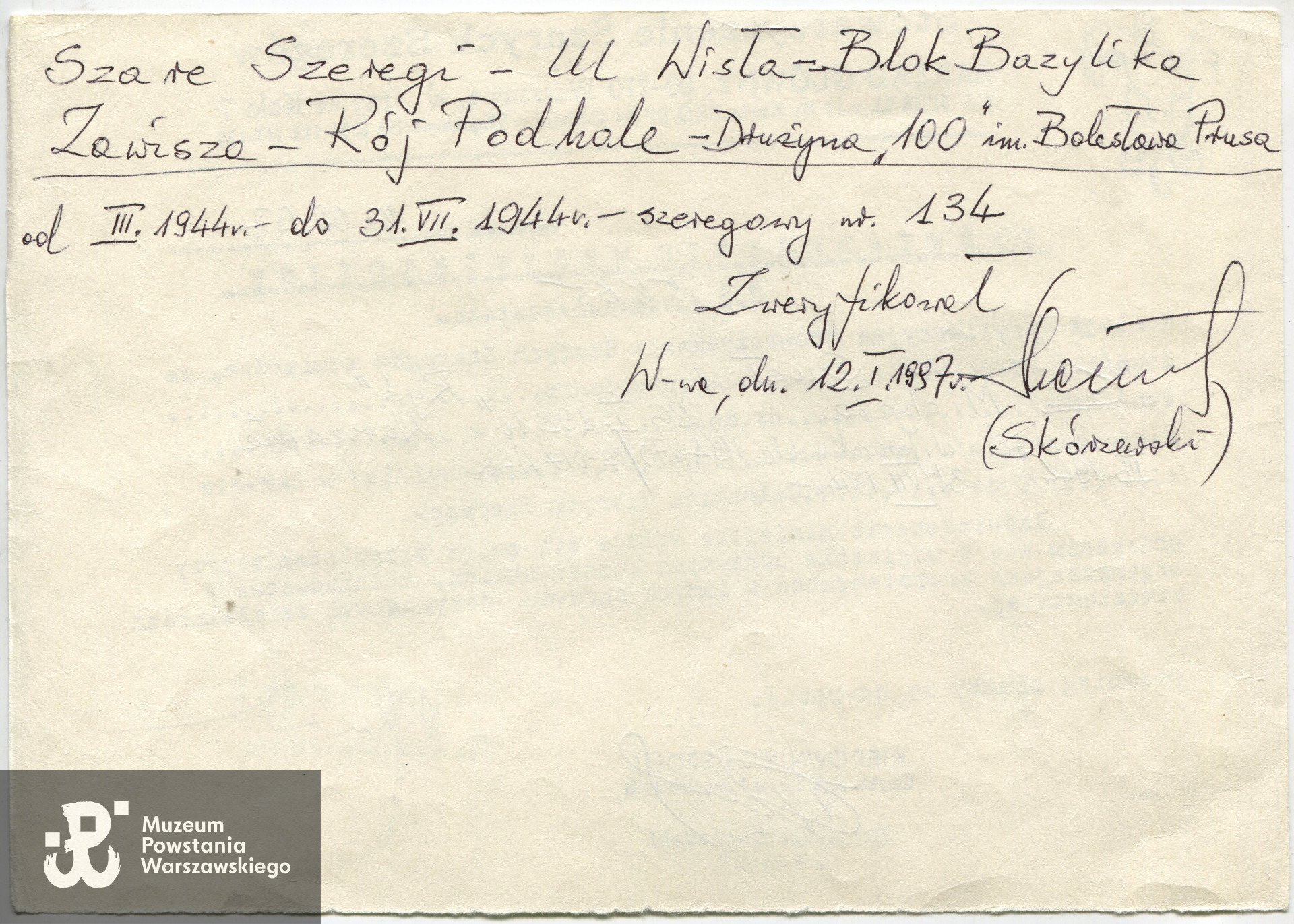 Archiwum prywatne, skan: materiały do Słownika Uczestników PW - Pokój Kombatanta MPW