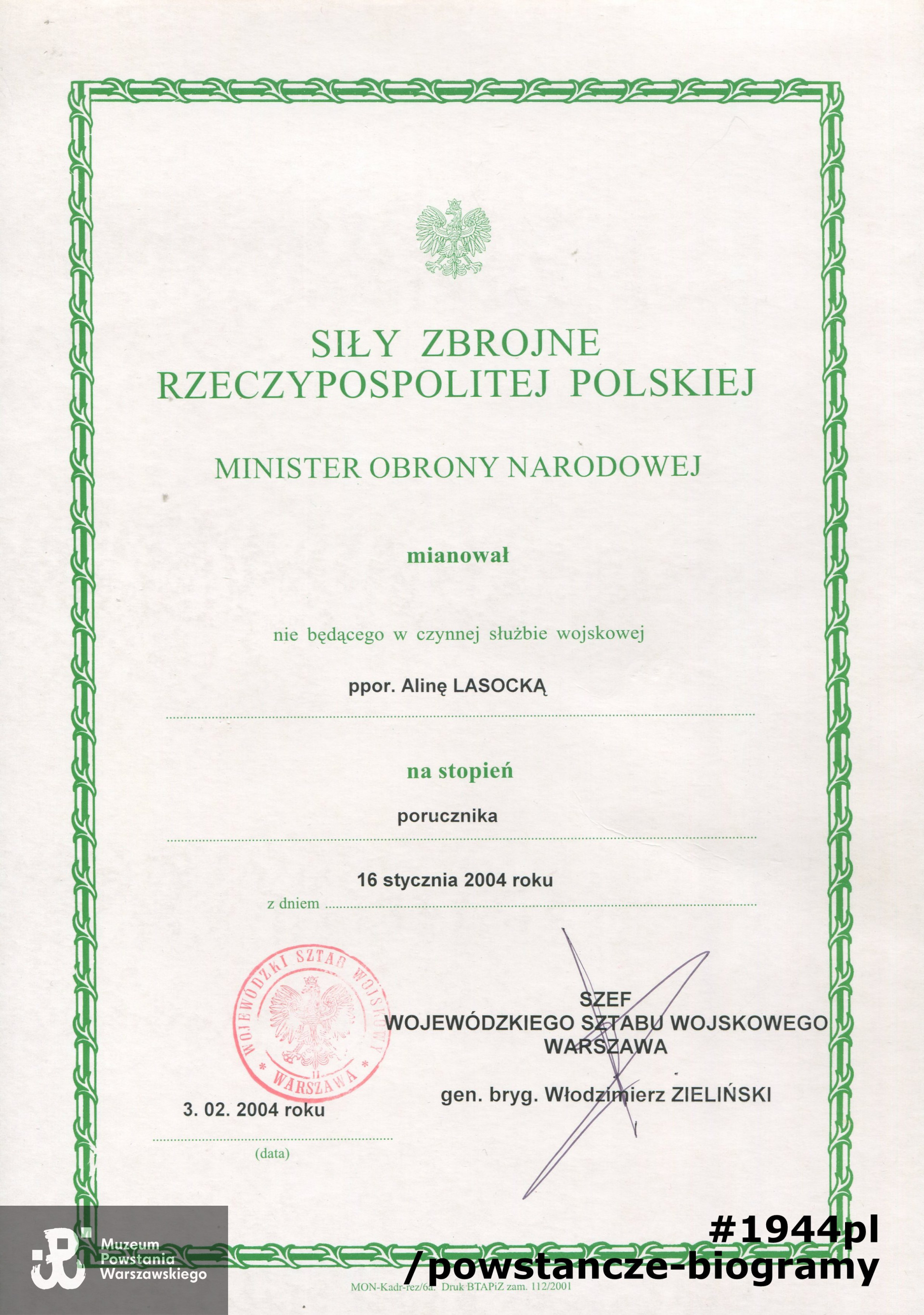 Archiwum rodzinne, skan: materiały do Słownika Uczestników Powstania Warszawskiego - Pokój Kombatanta MPW