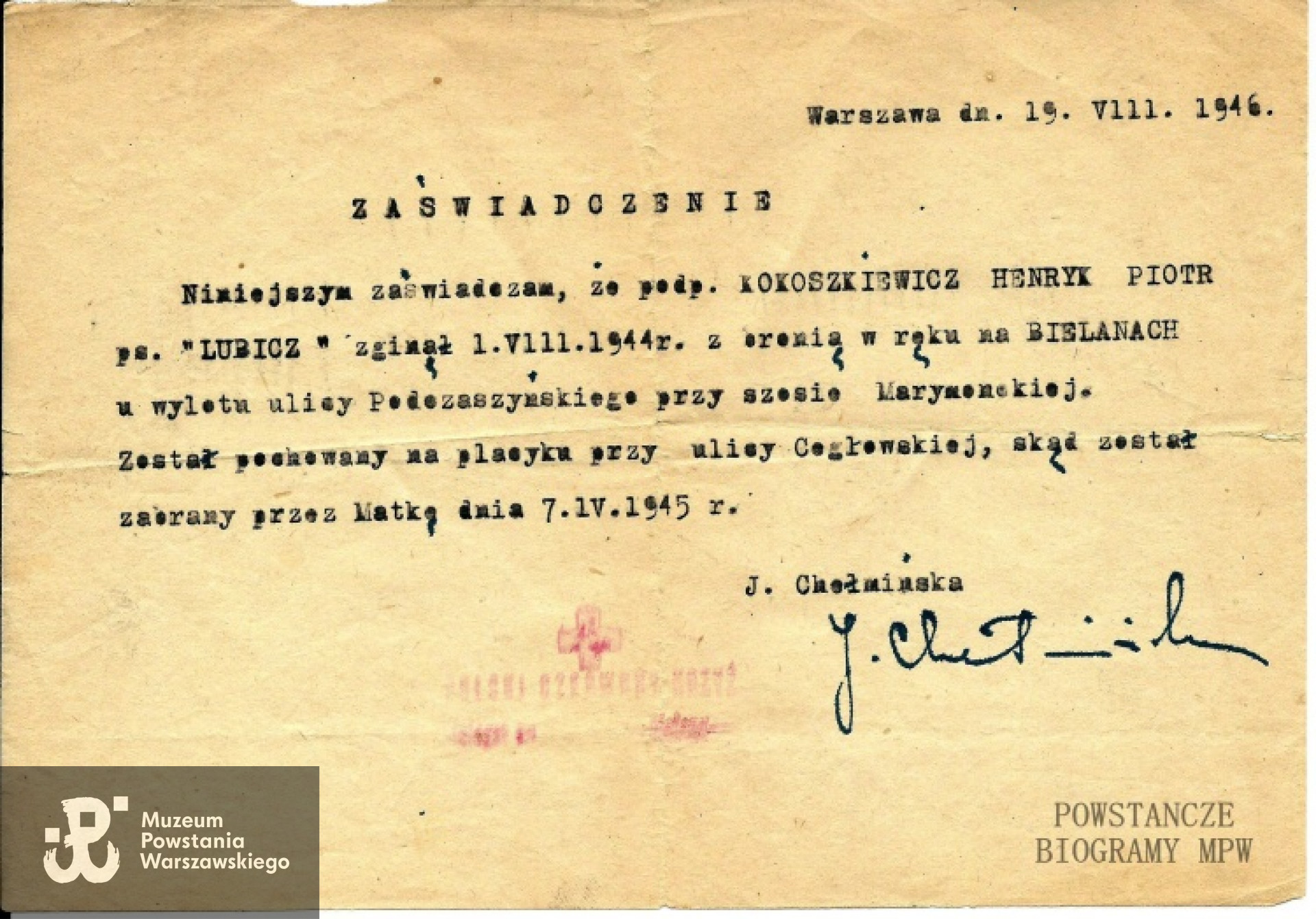 Dokument z archiwum rodzinnego Konrada Kokoszkiewicza