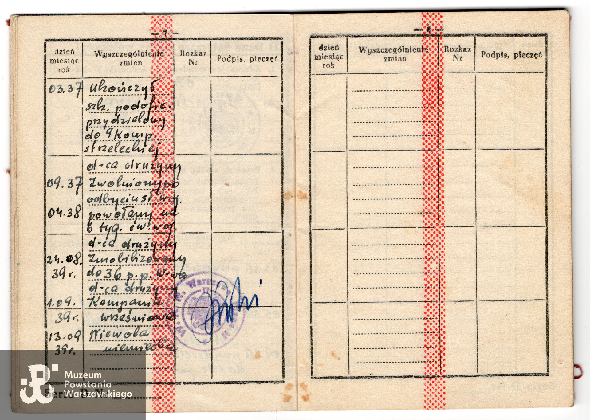 Należąca do Romana Gałeckiego książeczka wojskowa. Archiwum rodzinne p. Danuty Szydłowskiej