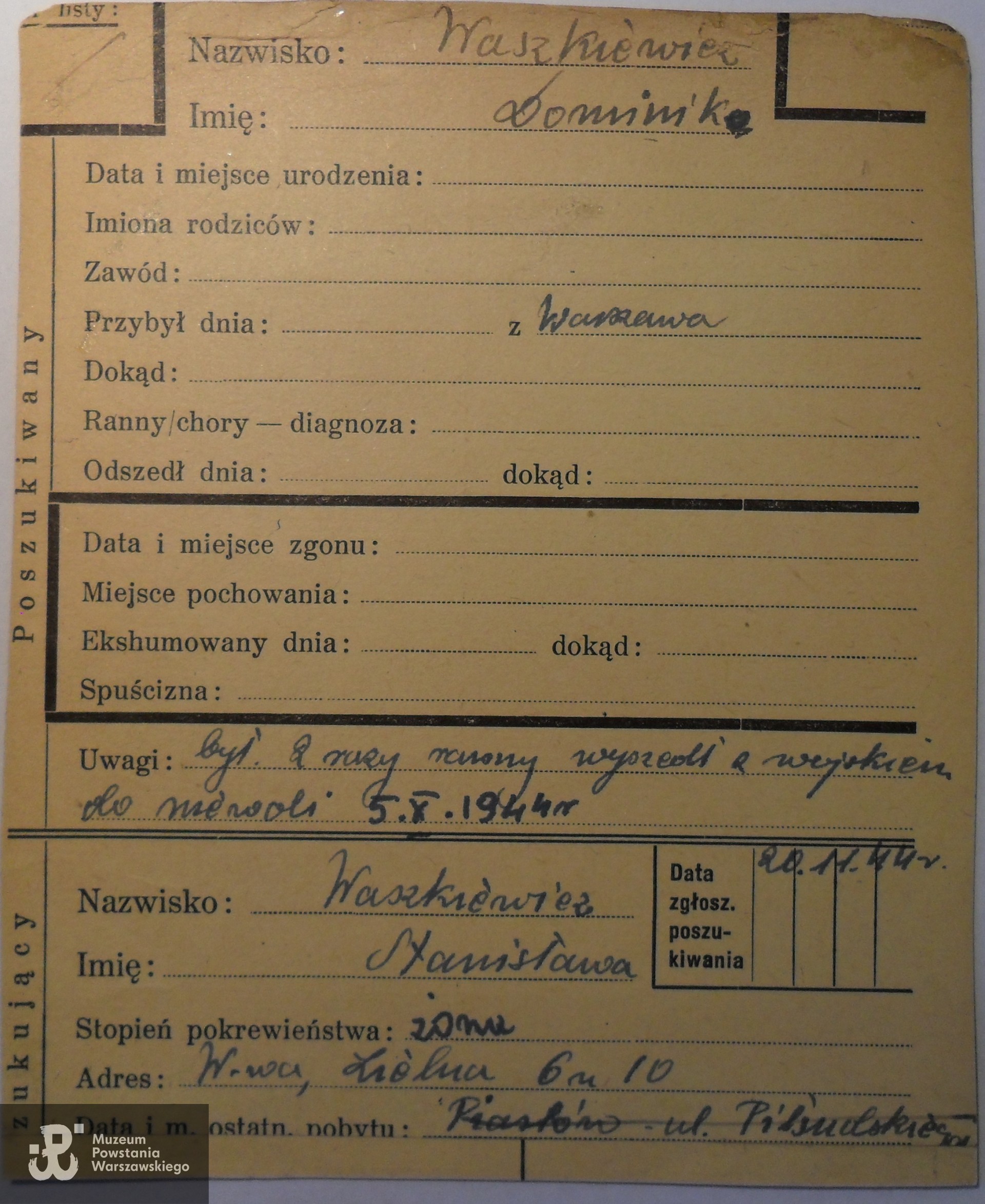 Polski Czerwony Krzyż - kartoteka