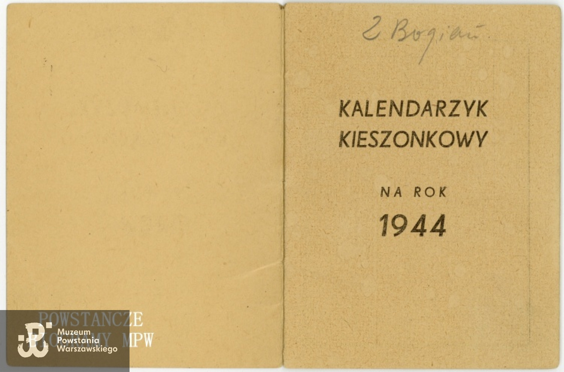 Ofiarowany Muzeum Powstania Warszawskiego "Kalendarzyk kieszonkowy na rok 1944"  z zapiskami kpr. Zygmunta Skoczka. Ze zbiorów Muzeum Powstania Warszawskiego, sygn. P/7255