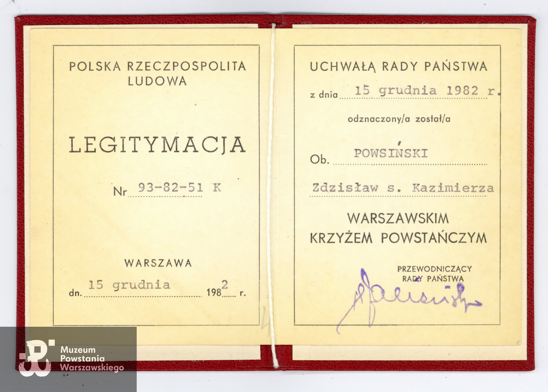 Książeczka wojskowa Zdzisława Powsińskiego, 1947 rok.  Ze zbiorów Muzeum Powstania Warszawskiego, sygn. P/9405/20