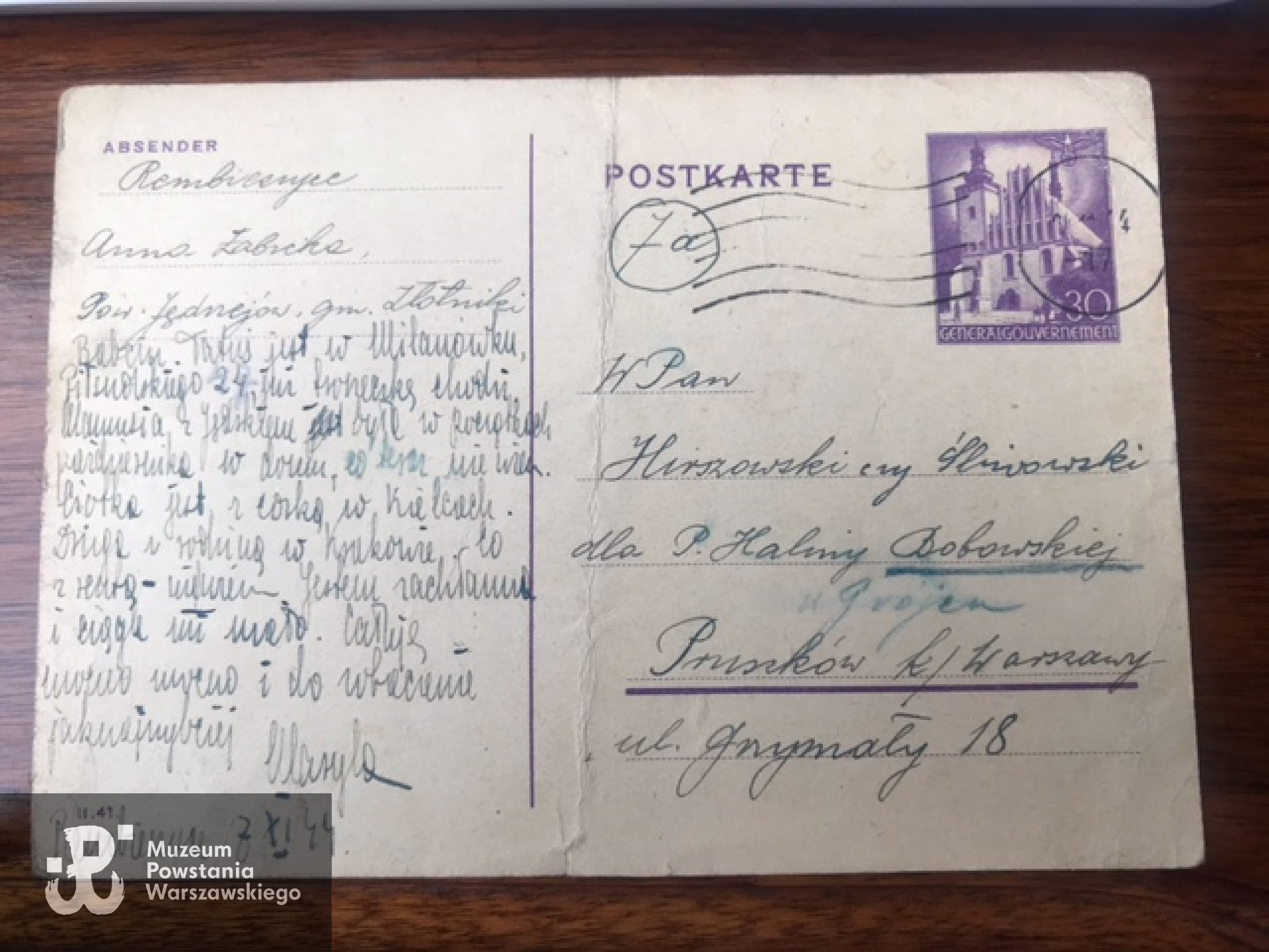 List do Haliny Bobowskiej wysłany do niej po Powstaniu Warszawskim. Fot. udpstępniła p. Magda Riedl