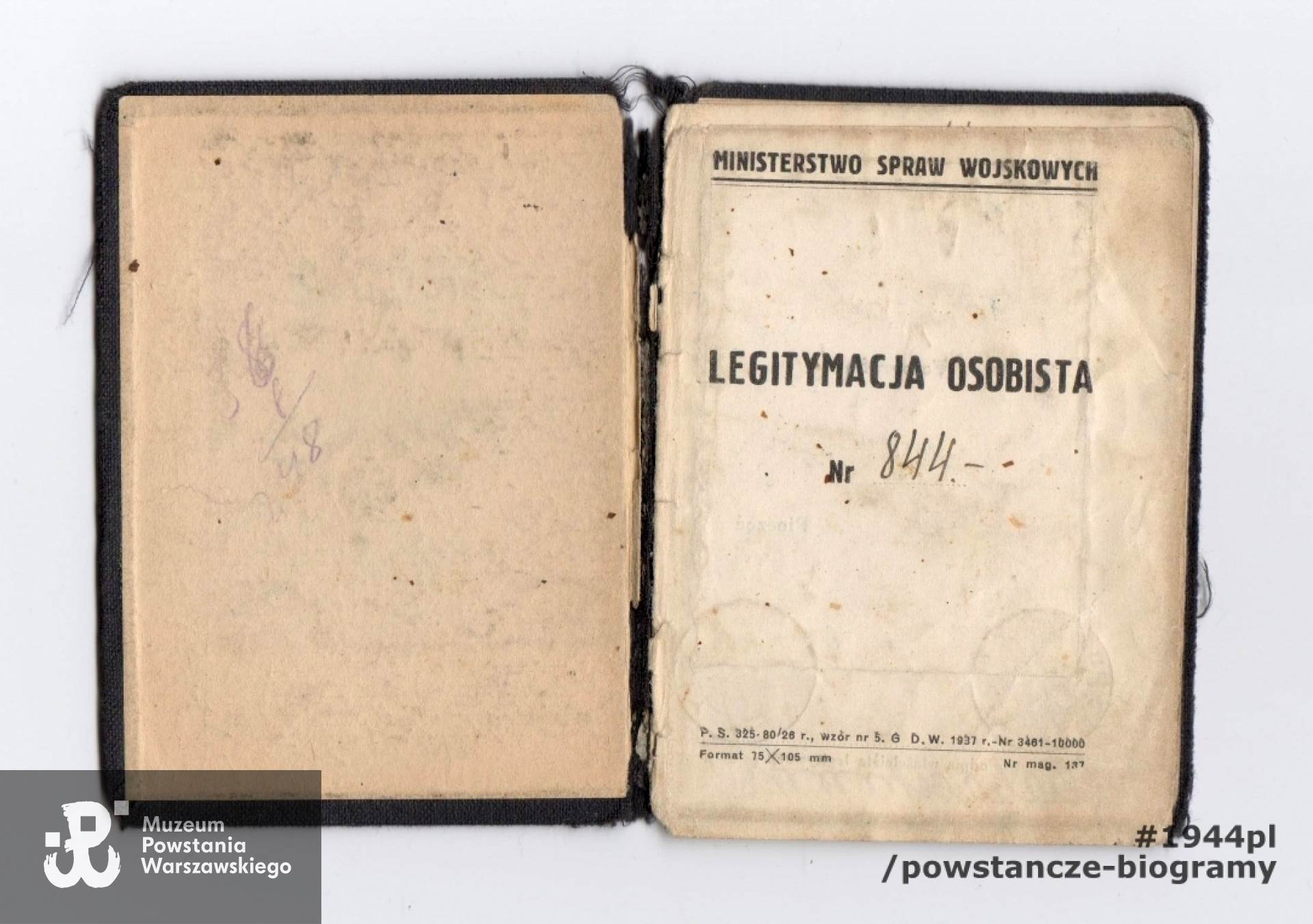 Legitymacja osobista (ze zdjęciem) wystawiona przez Ministerstwo Spraw Wojskowych na nazwisko Józef Tabaczkiewicz. Ze zbiorów p. Tomasza Tabaczkiewicza 