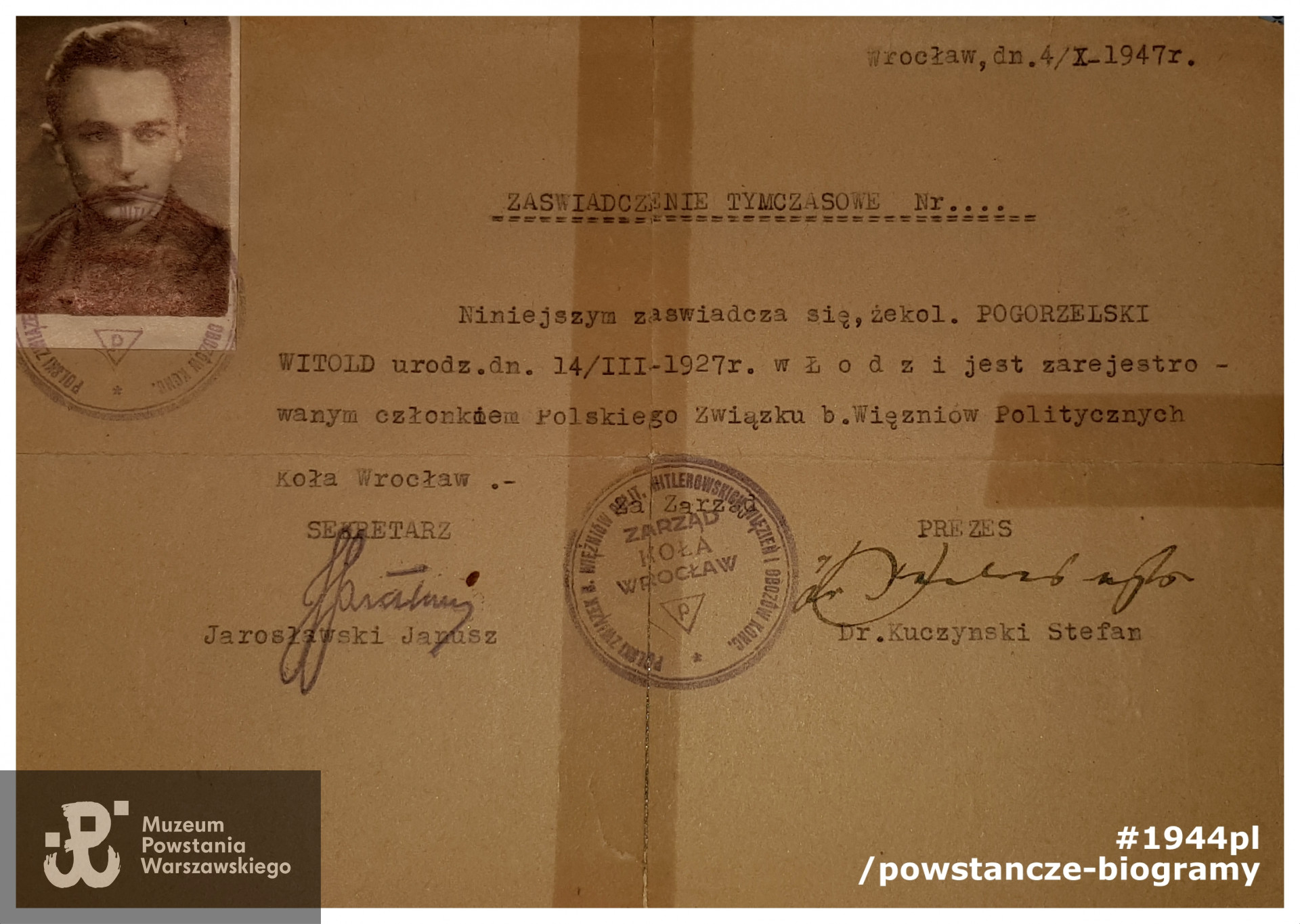 Dokument z archiwum rodzinnego p. Aleksandra Pogorzelskiego