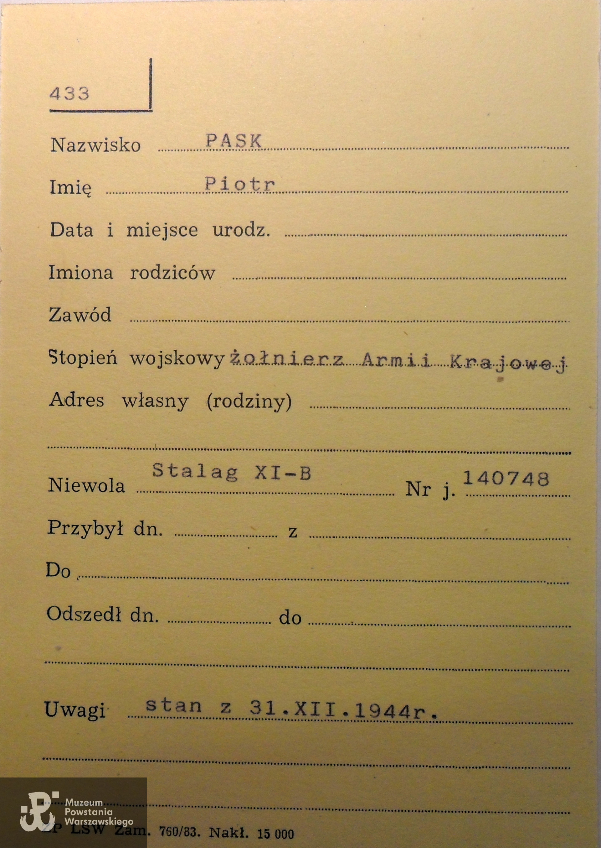 PCK - kartoteka ogólna poszukiwań.