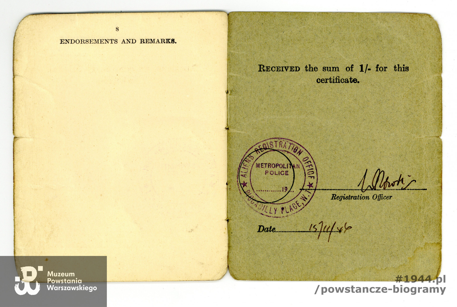 Certificate of Registration. Z archiwum rodzinnego, udostępnił p. Piotr Gosk