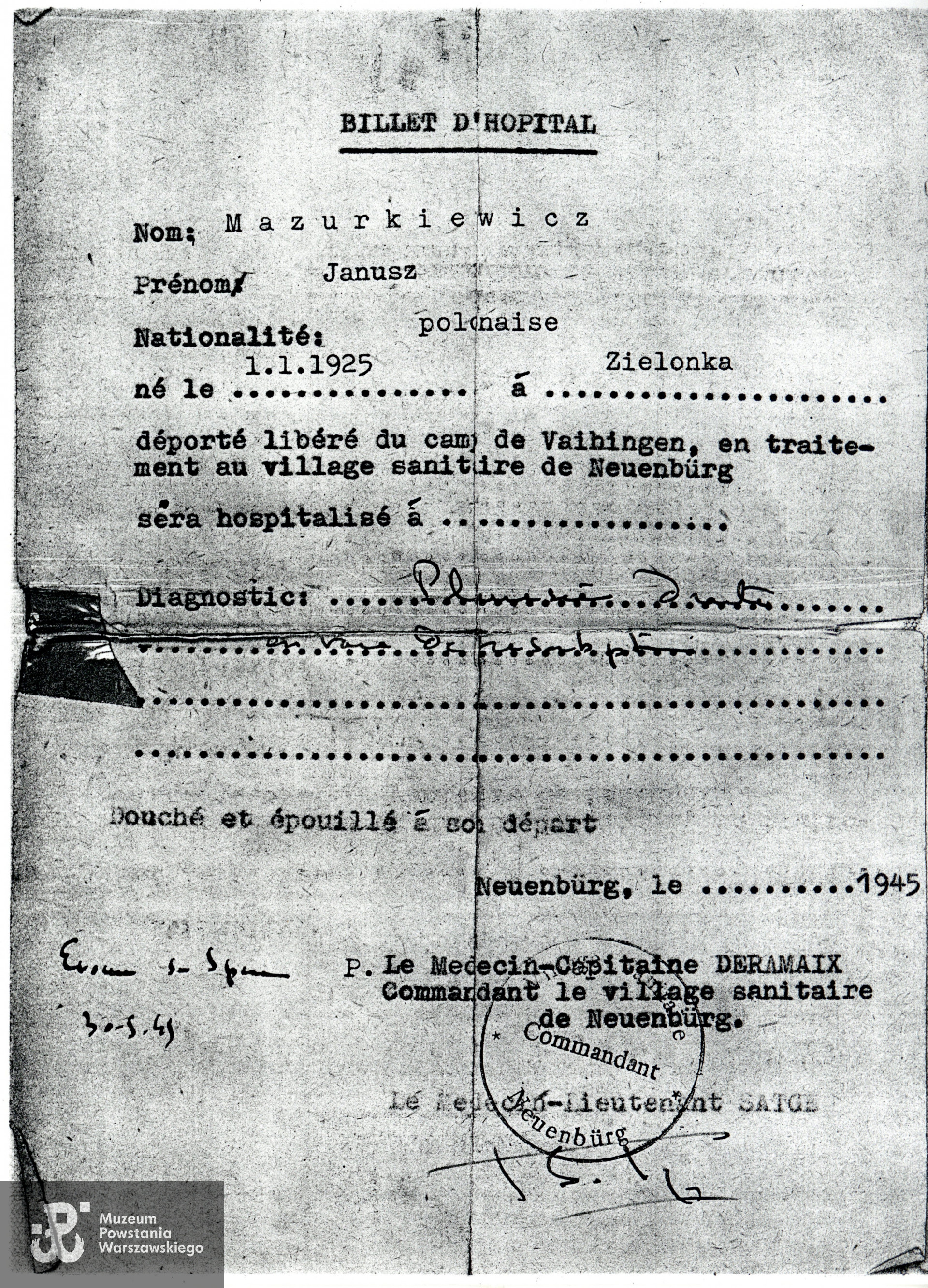 Muzeum Powstania Warszawskiego, Teczki personalne uczestników Powstania Warszawskiego: Mazurkiewicz Janusz Tadeusz, zasób Pokoju Kombatanta MPW