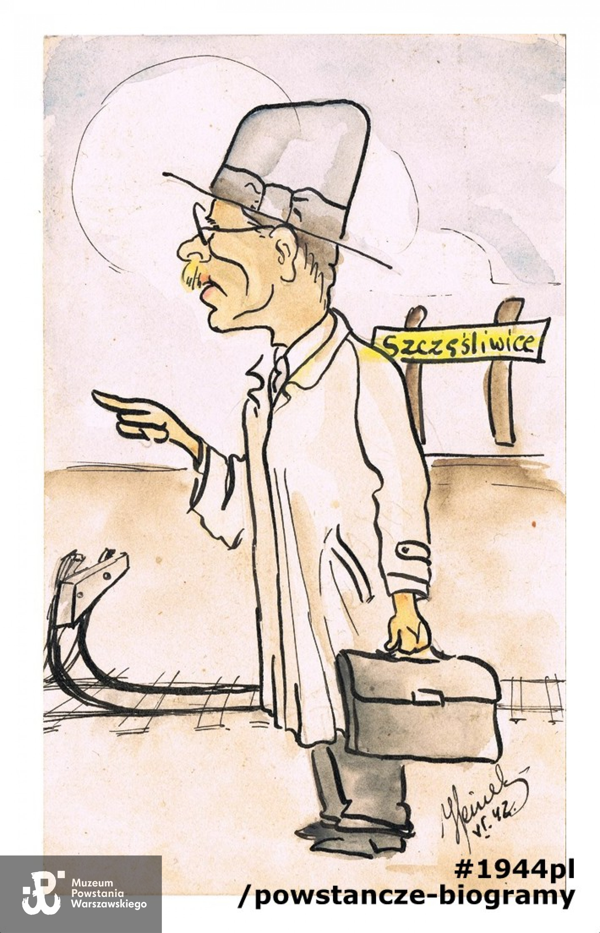 Karykatura przedstawiająca Bronisława Michała Piekarskiego. Z archiwum rodzinnego p. Małgorzaty Karoliny Piekarskiej, wnuczki