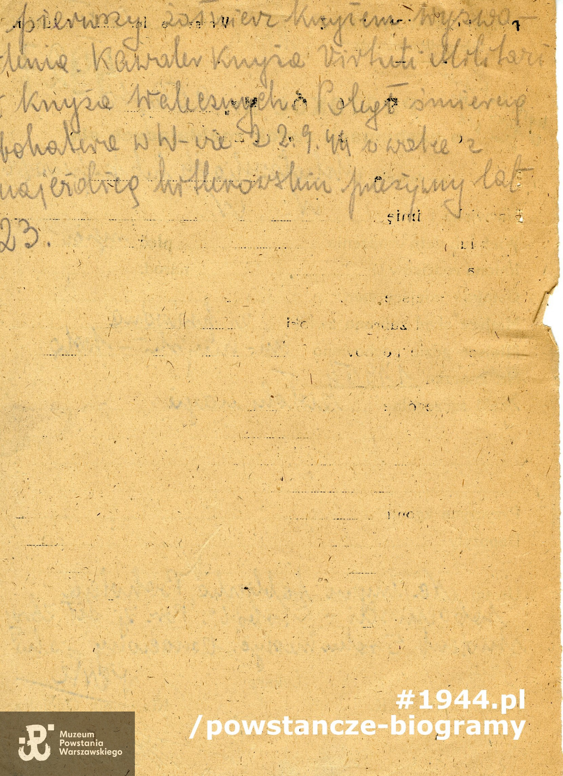 Polski Czerwony Krzyż  - Lista strat 4927.  W zapisie informacja o odznaczeniu Krzyżem Walecznych i Orderem Virtuti Militari