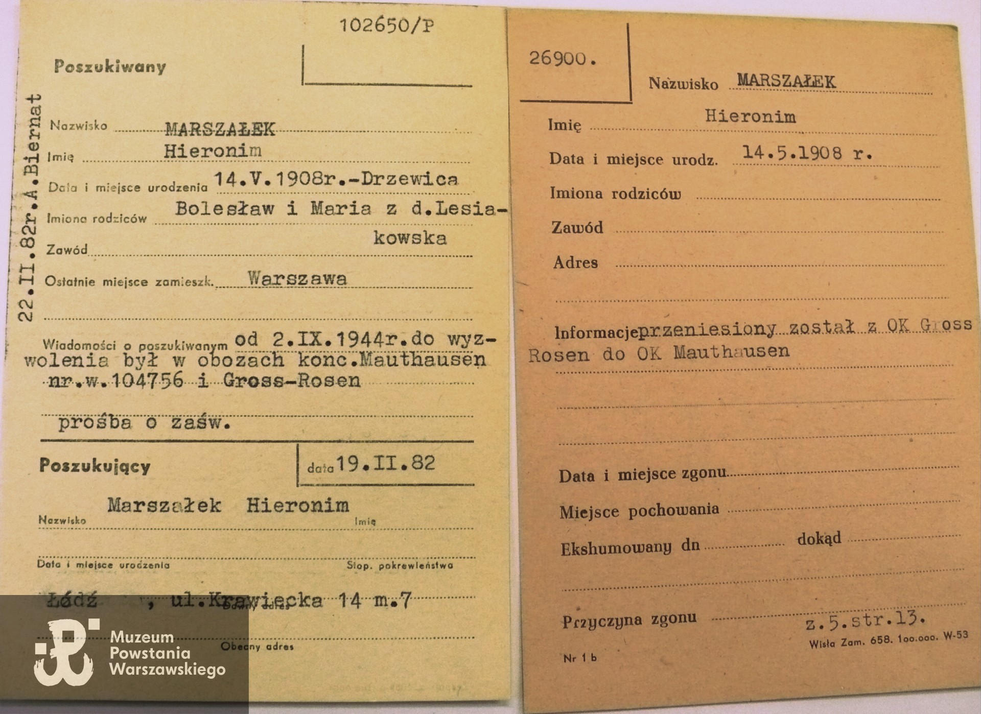 Polski Czerwony Krzyż - kartoteka ogólna