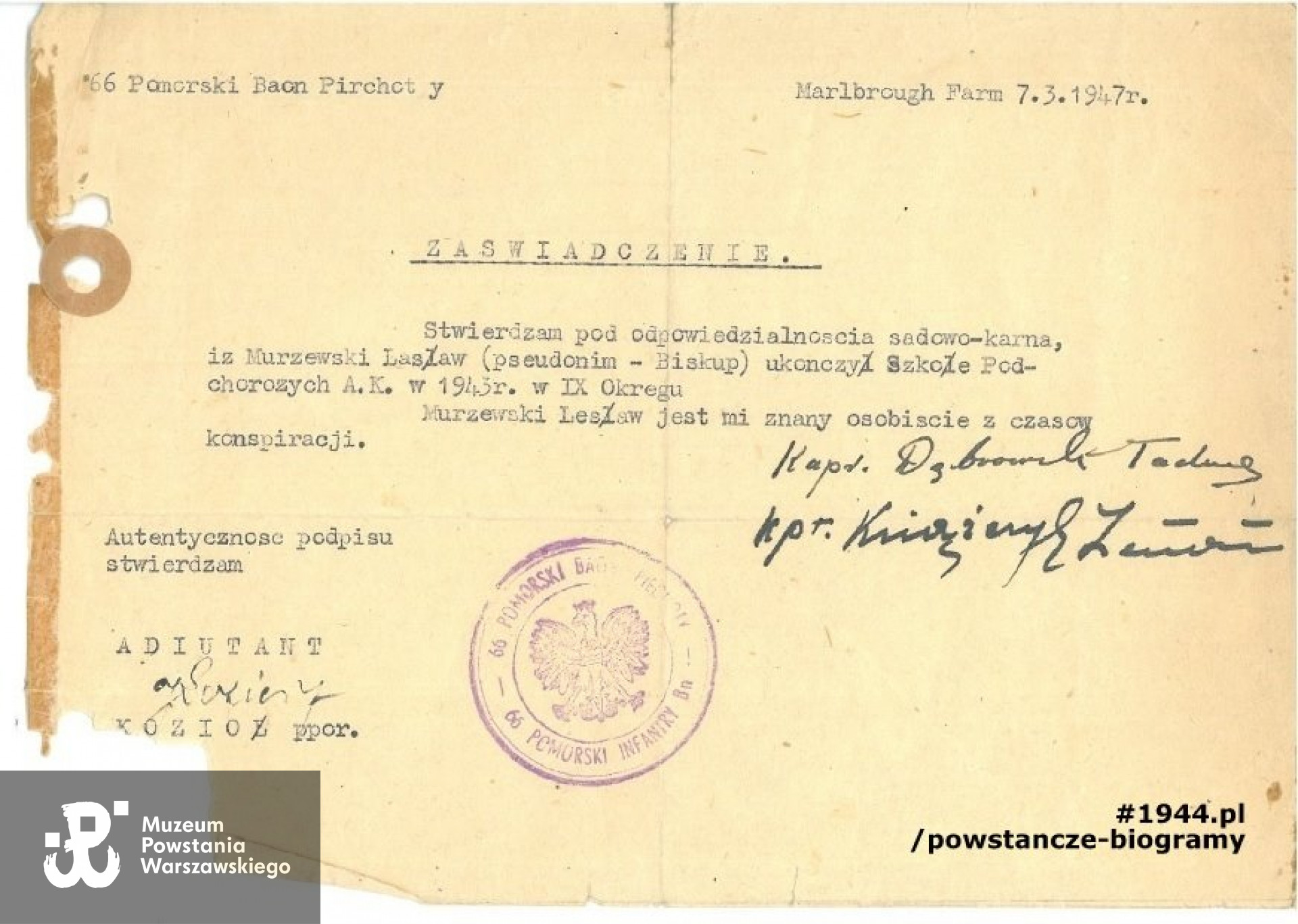 Zdjęcia i dokumenty z archiwum rodzinnego p. Władysława Murzewskiego