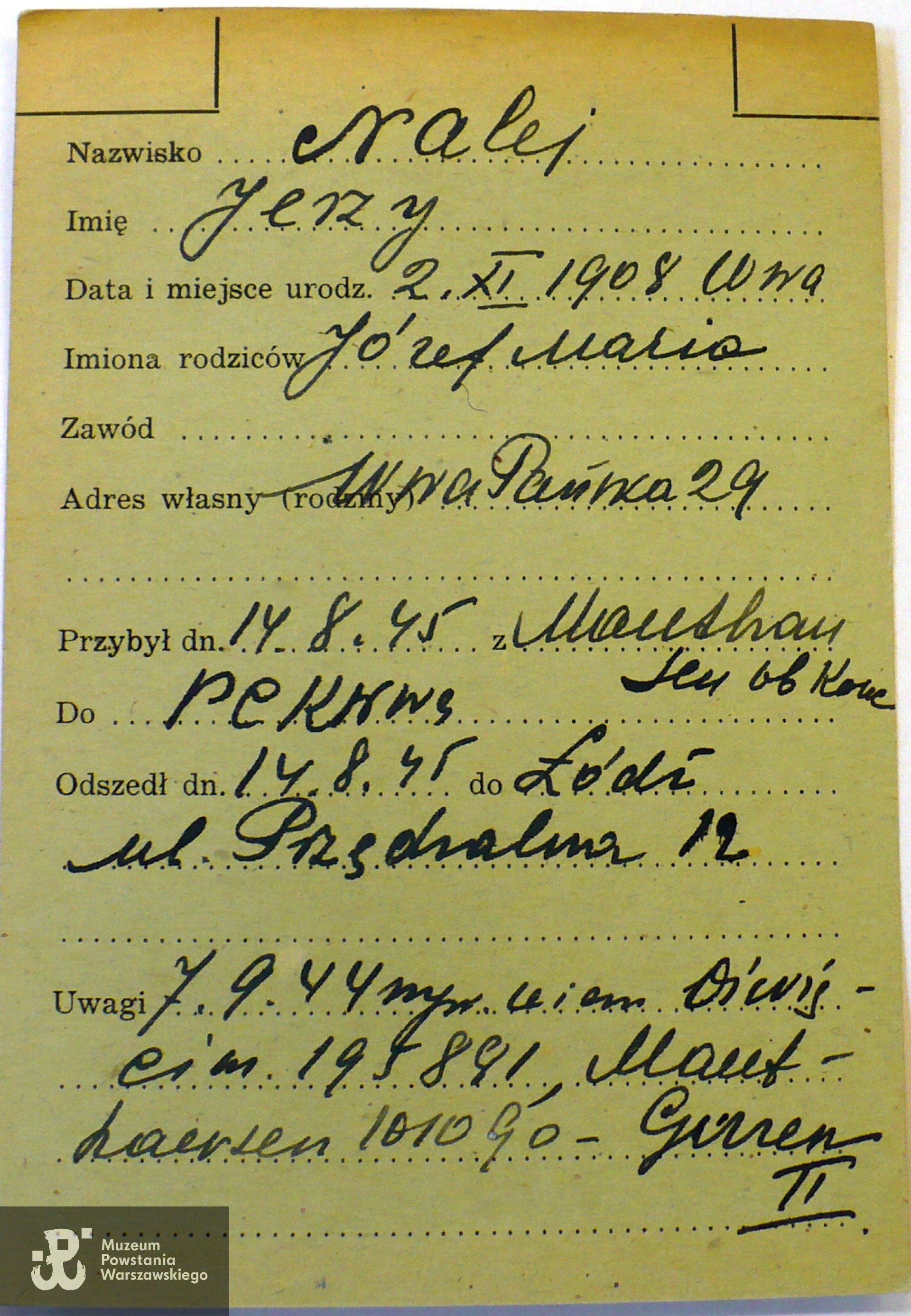 Polski Czerwony Krzyż - kartoteka ogólna 