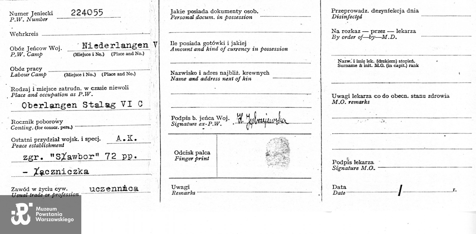 Źródło: Muzeum Powstania Warszawskiego, Teczki personalne uczestników Powstania Warszawskiego: Jędrzejewska - Chodzicka Halina Irena