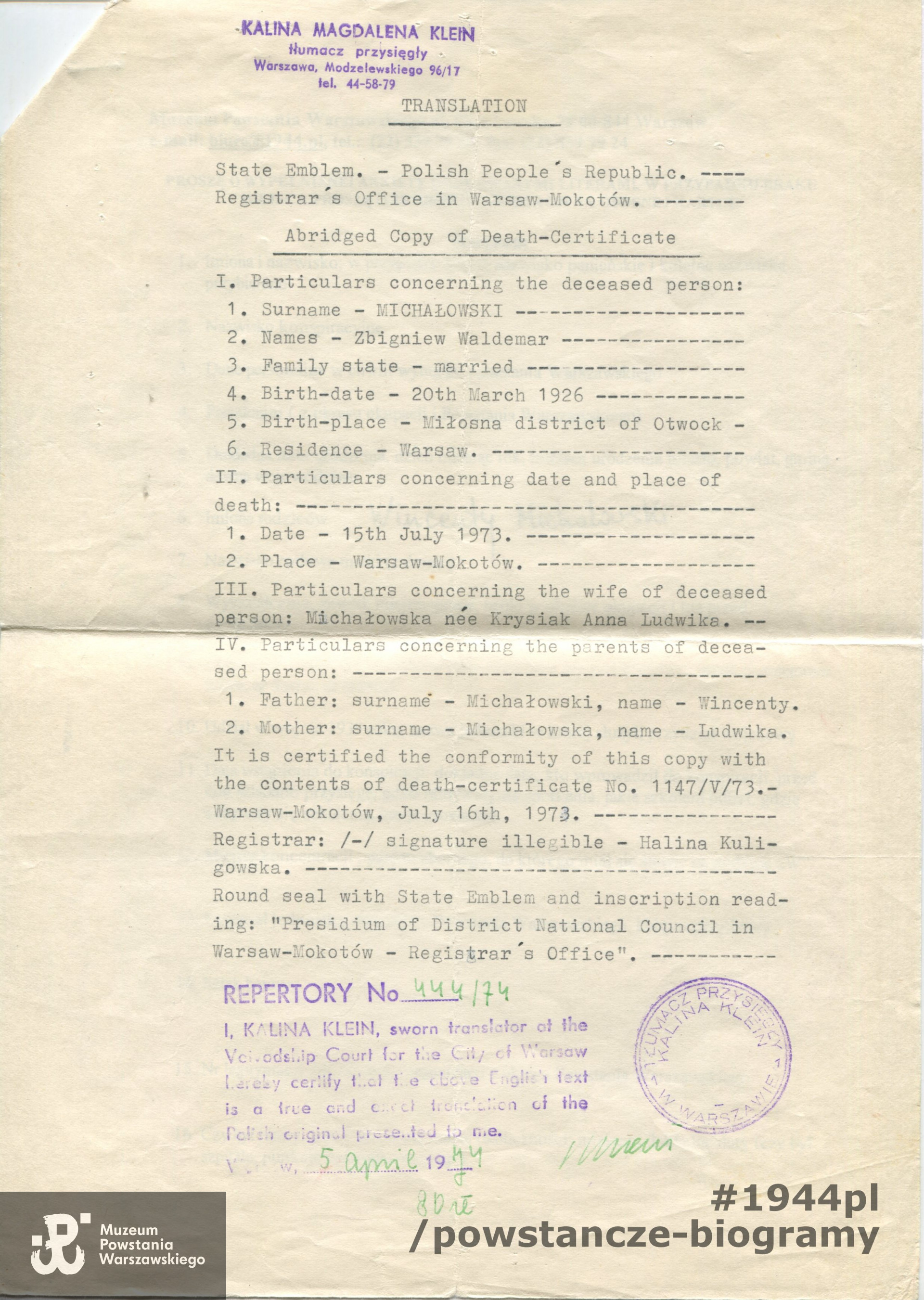 Materiały do Słownika Uczestników PW - Pokój Kombatanta.