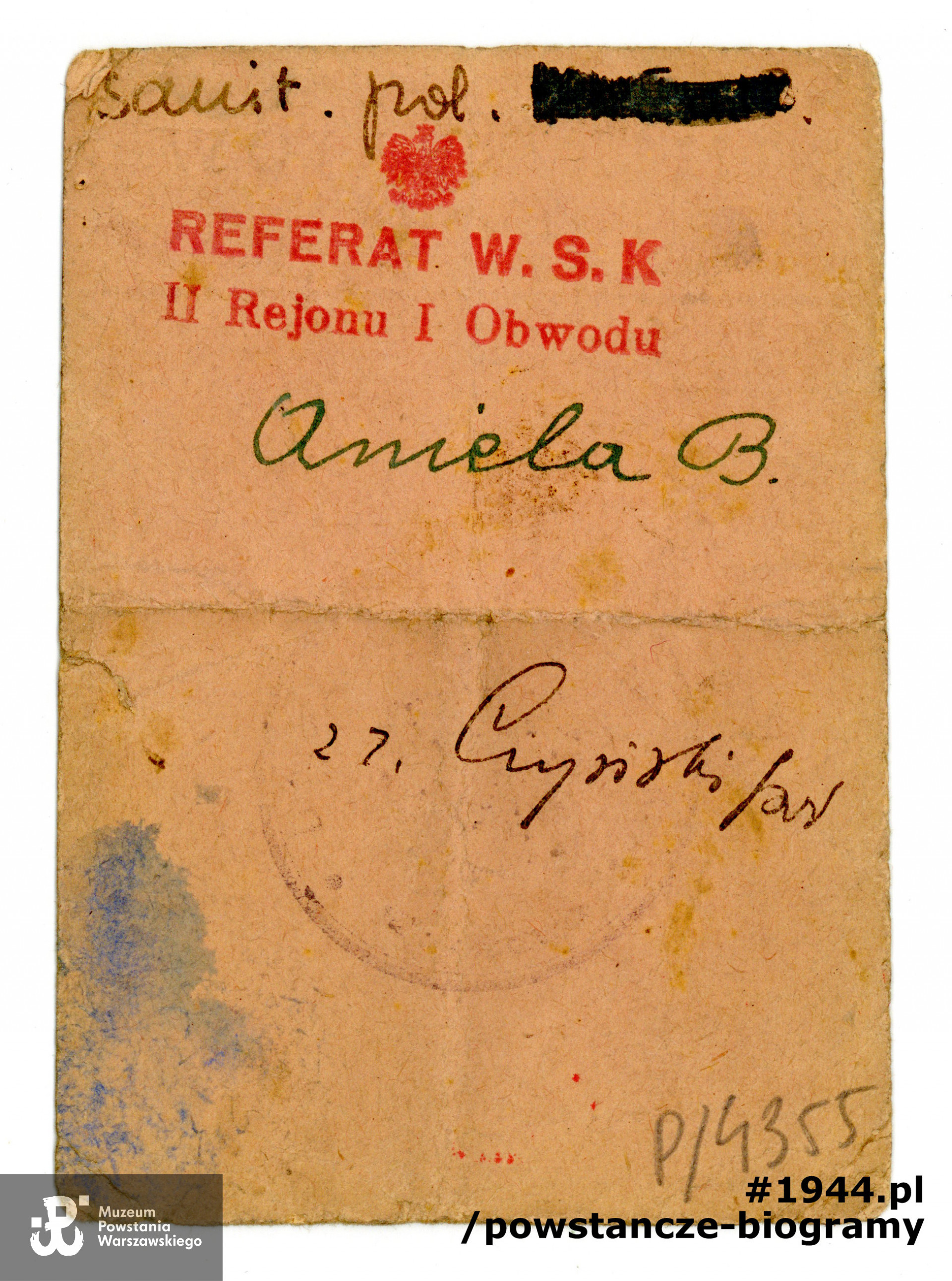 Należąca do Marii legitymacja Armii Krajowej. Ze zbiorów Muzeum Powstania Warszawskiego, sygn. P/4354