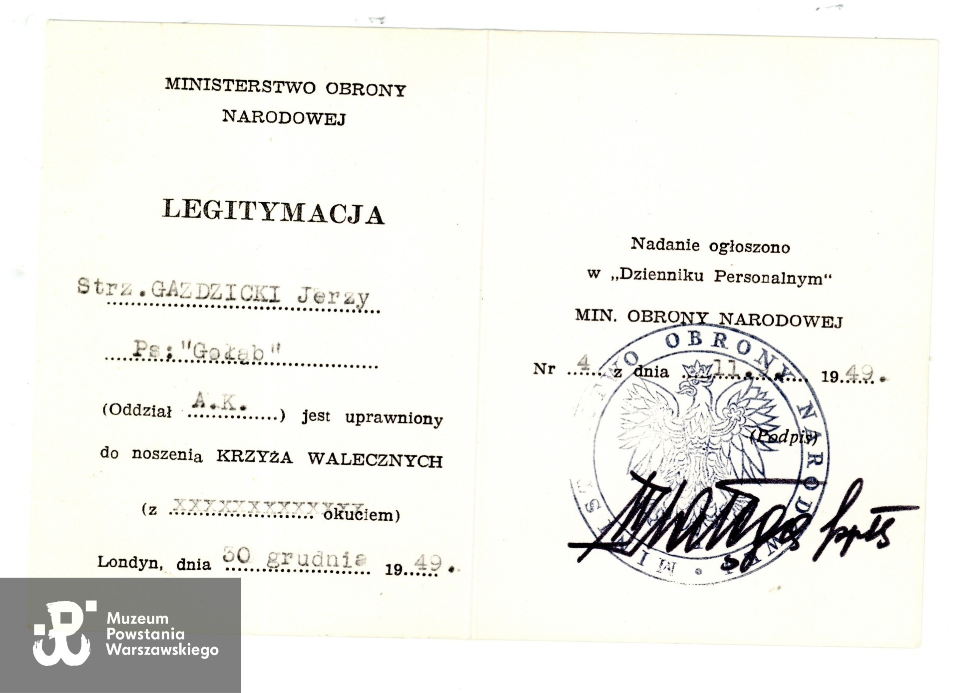 Ze  zbiorów prywatnych p. Jerzego Gaździckiego. Skan wykonano w Muzeum Powstania Warszawskiego w styczniu 2025. 