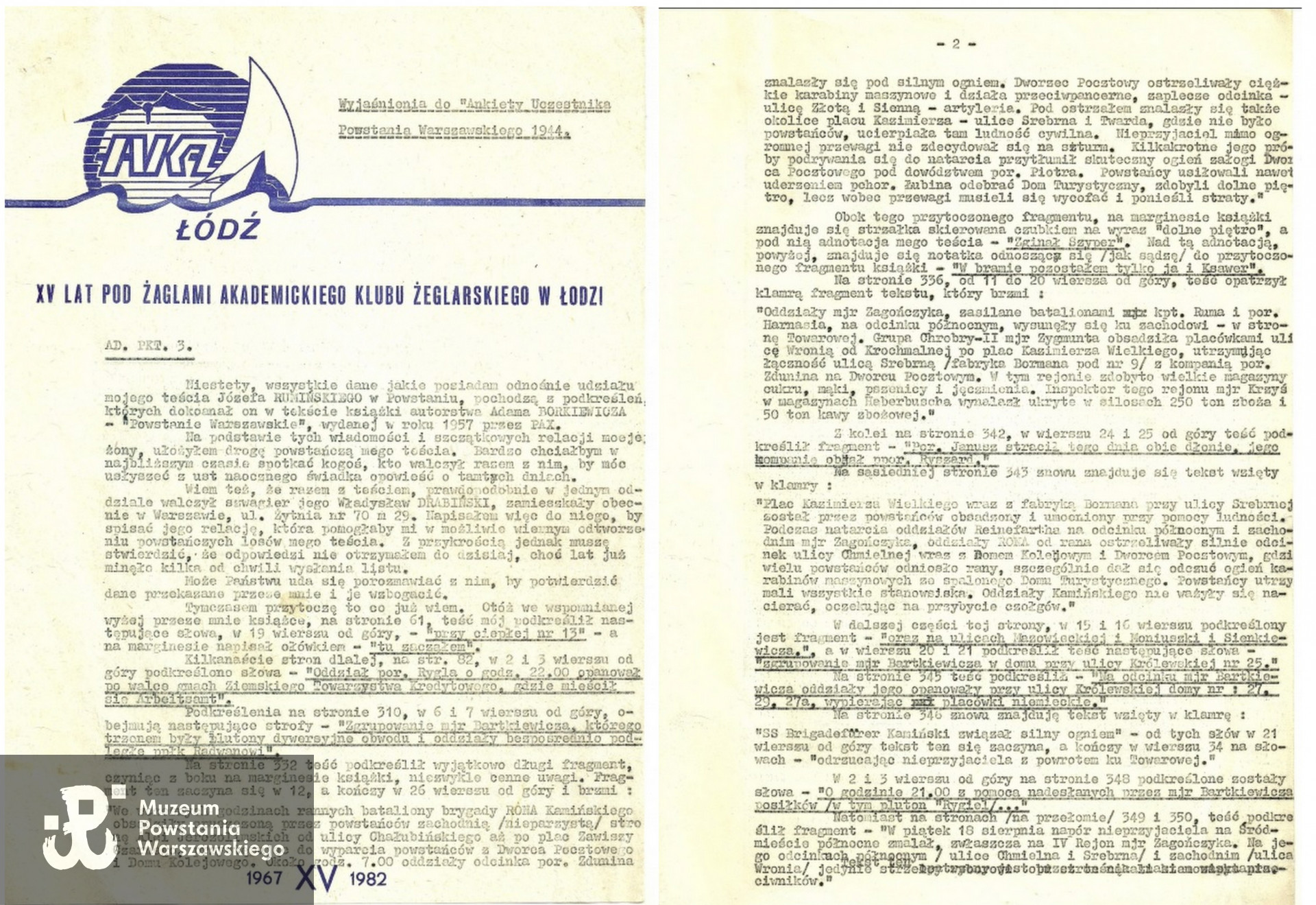 "Uwagi do Ankiety Uczestnika PW" - ze zbiorów rodzinnych,  skan udostępnił p. Jarosław Tomasz Sobczak.