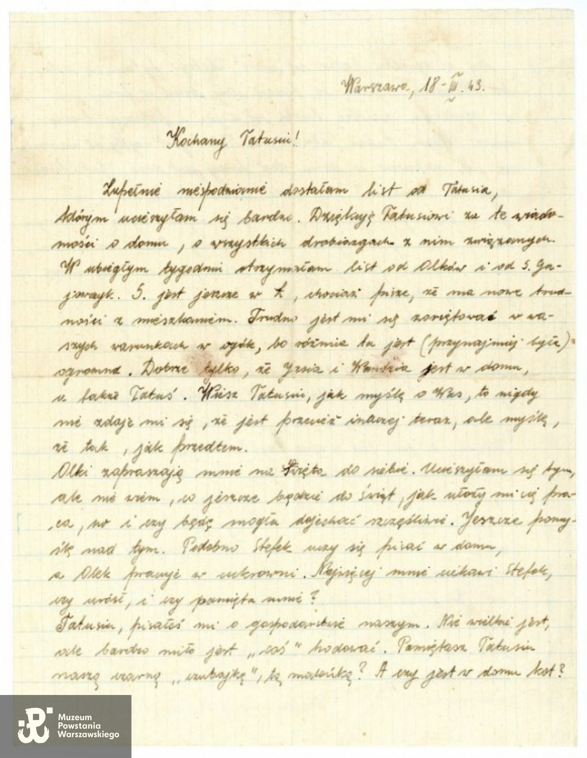 Fragment listu Marii do rodziny. Ze zbiorów Muzeum Powstania Warszawskiego, sygn. P/8272