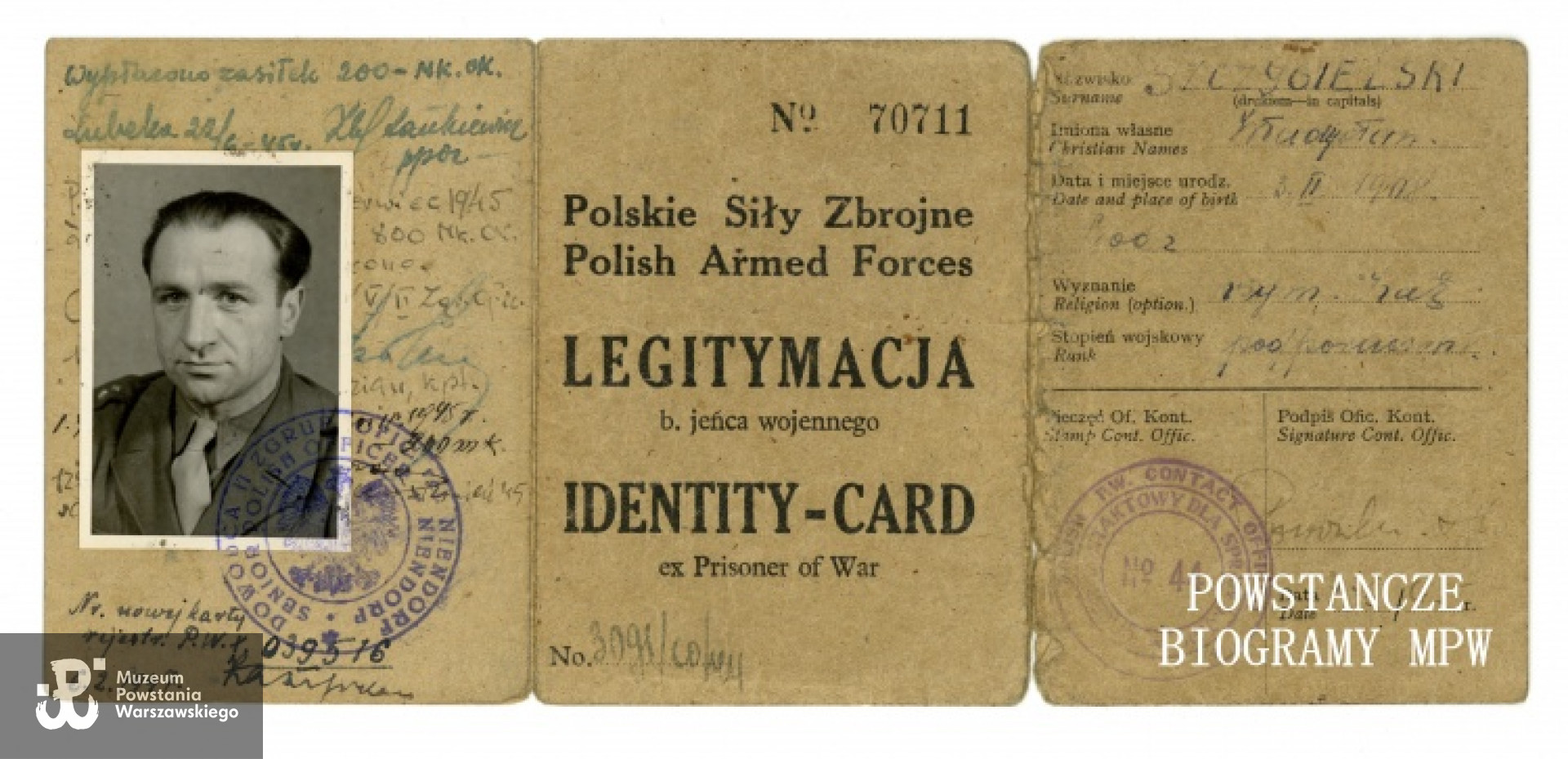 Legitymacja byłego jeńca wojennego. Ze zbiorów Muzeum Powstania Warszawskiego, sygn. P/5450