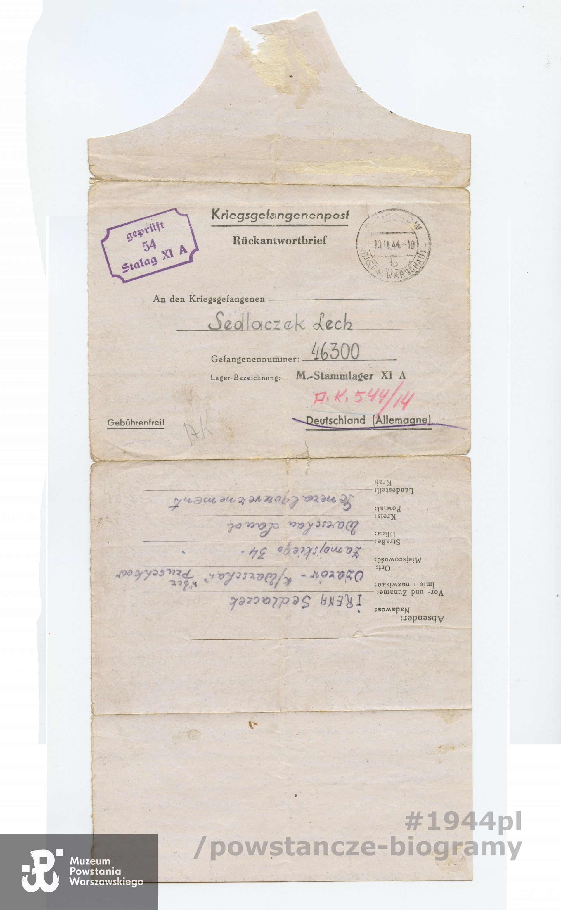 List od matki. Z archiwum rodzinnego p. Lecha Sedlaczka ps. Hak