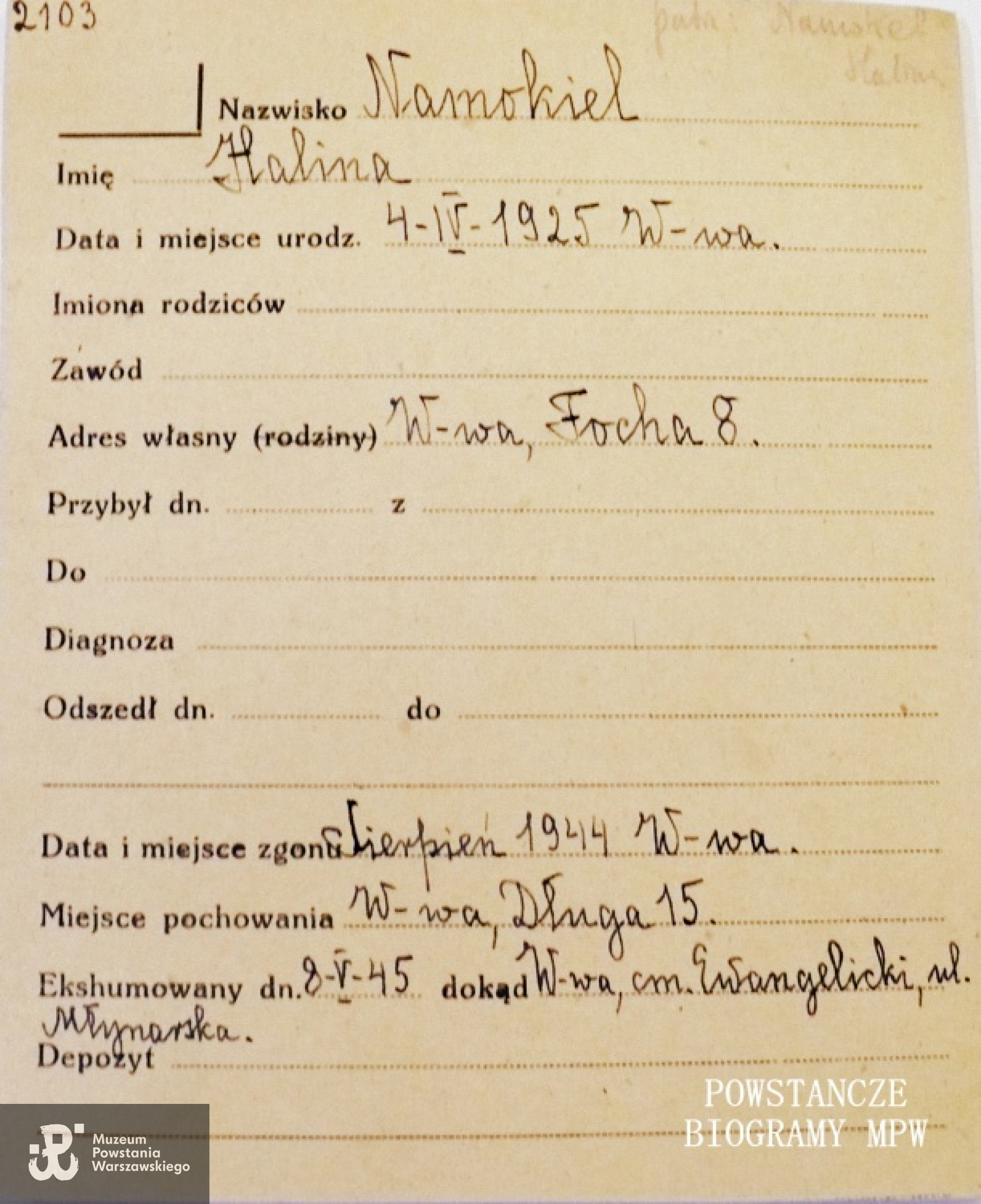 Ze zbiorów PCK. Tu pod błędną pisownią nazwiska Namokiel