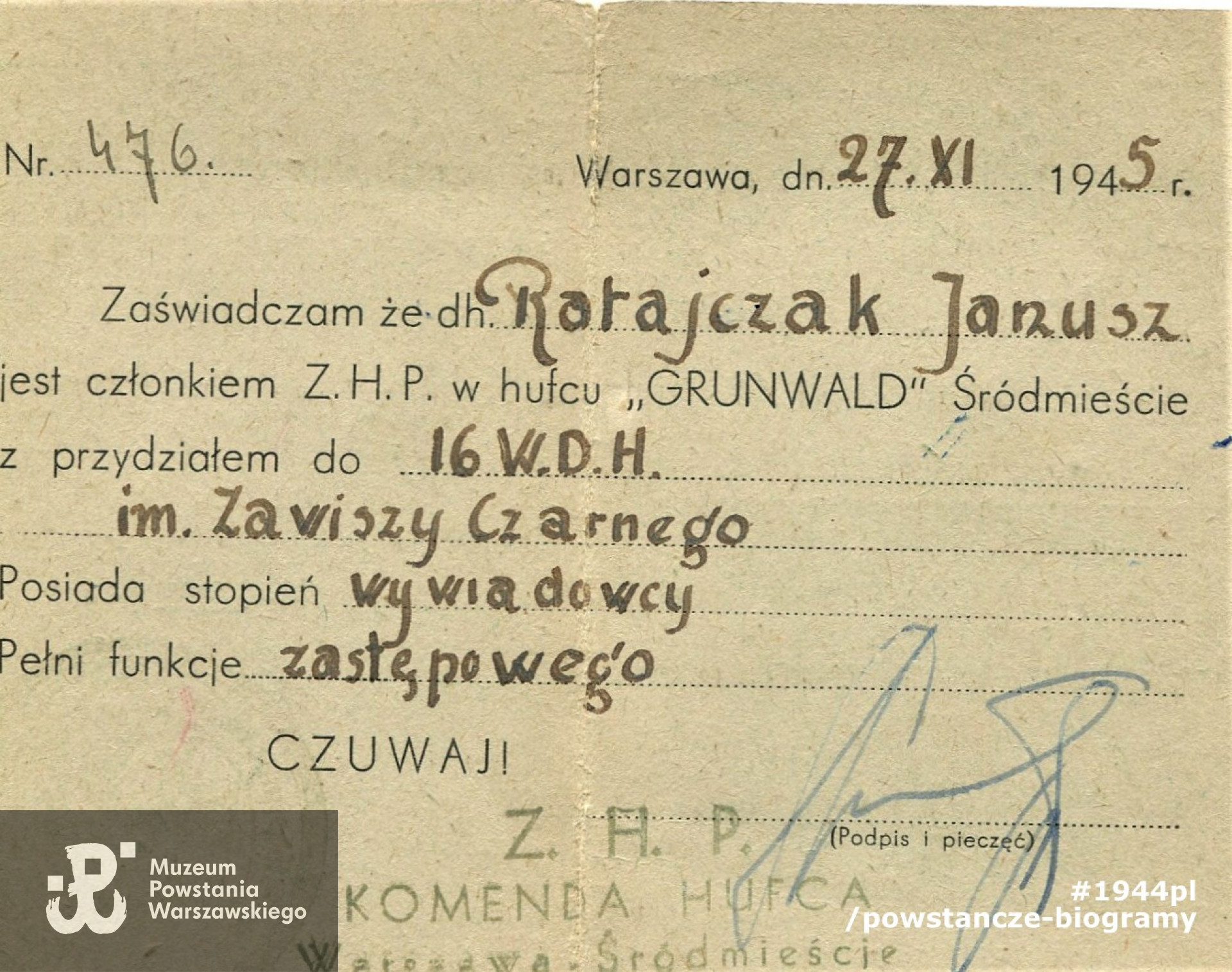 Źródło: archiwum rodzinne p. Janusza Macieja Ratajczaka.