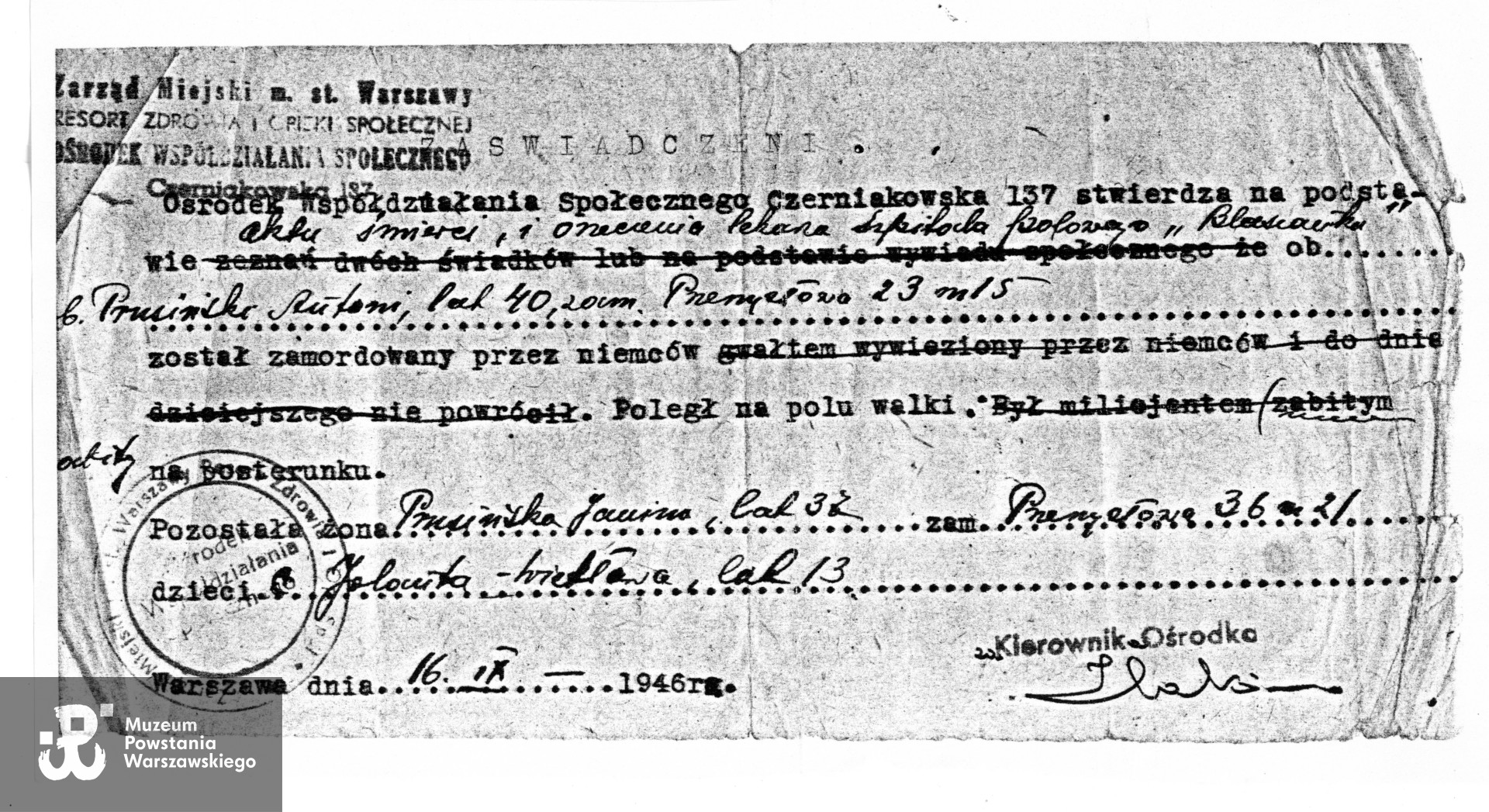 Zaświadczenie ze zbiorów rodzinnych córki