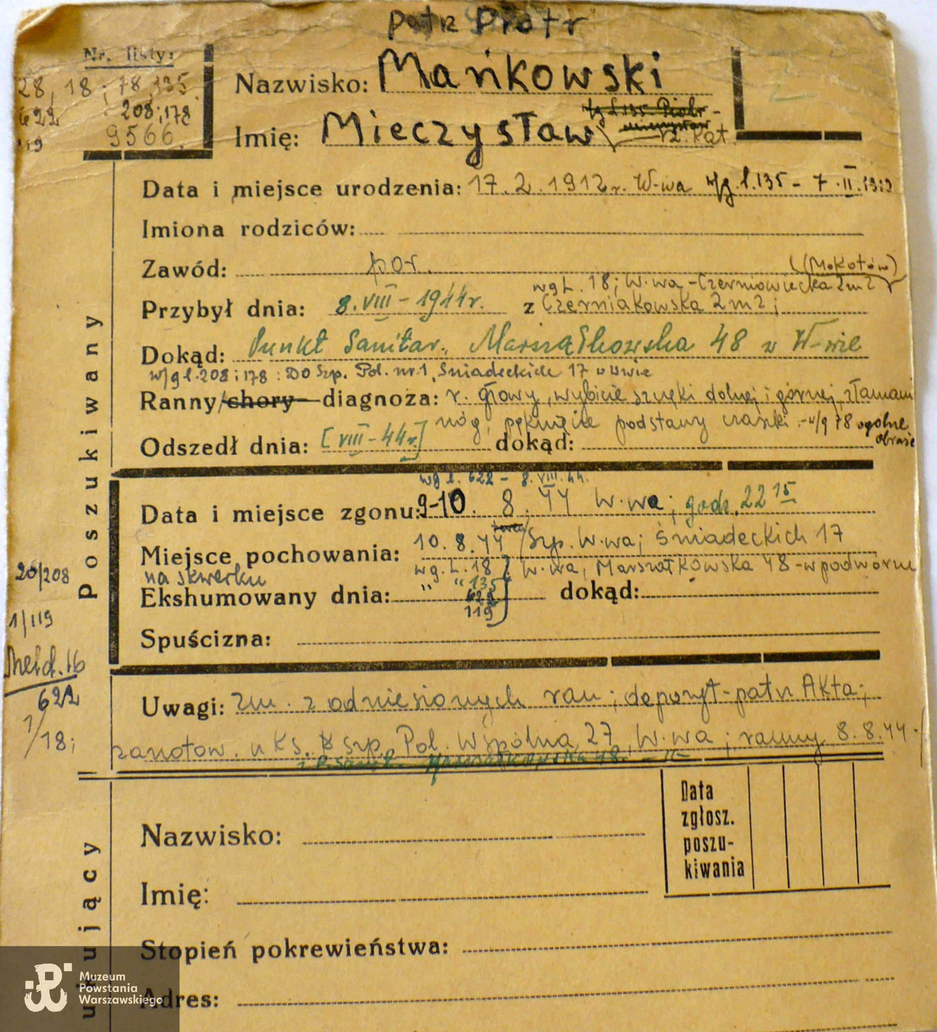 Polski Czerwony Krzyż - kartoteka