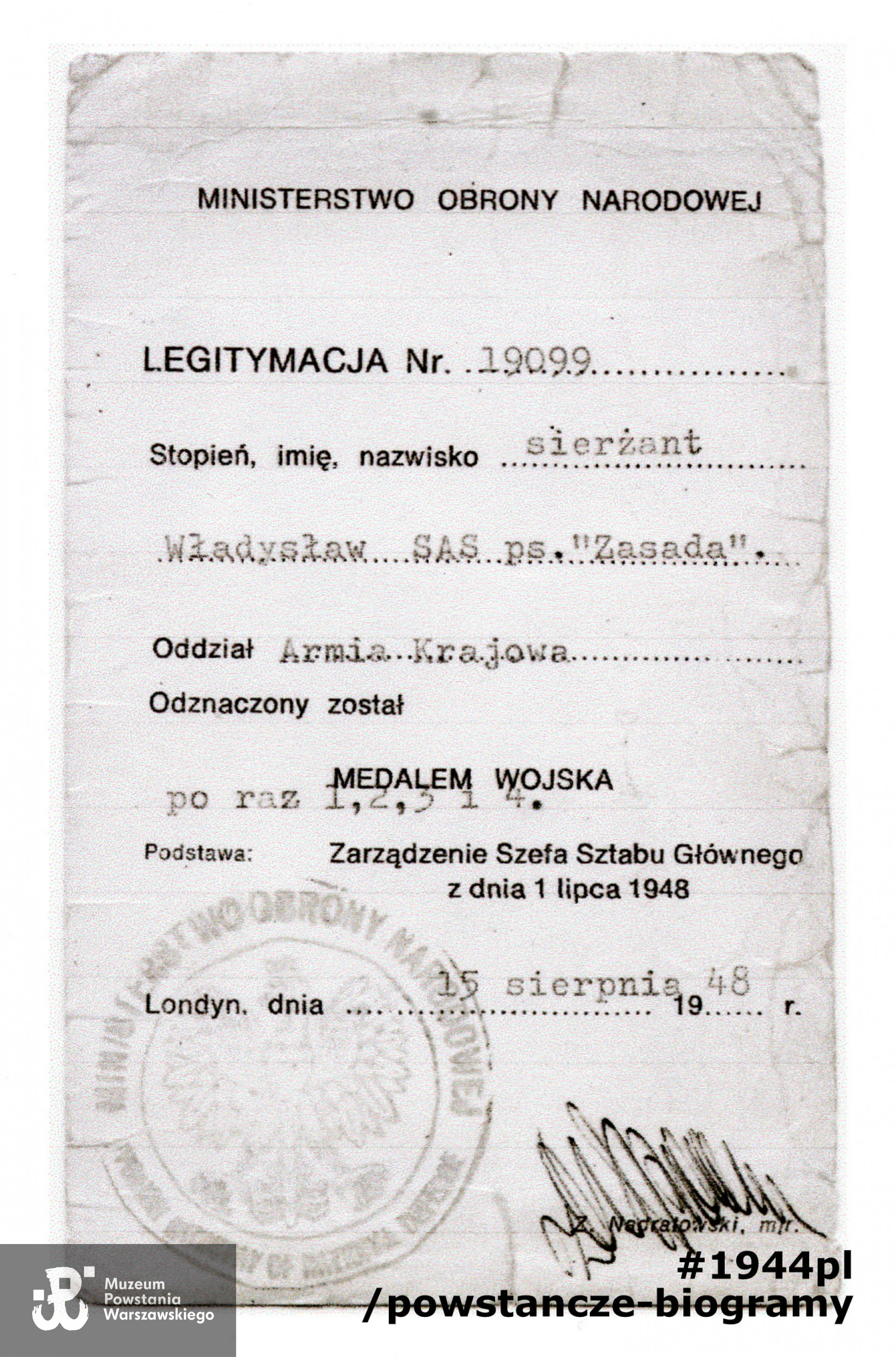 Legitymacja odznaczeniowa - Medal Wojska (czterokrotnie). Ze zbiorów prywatnych.