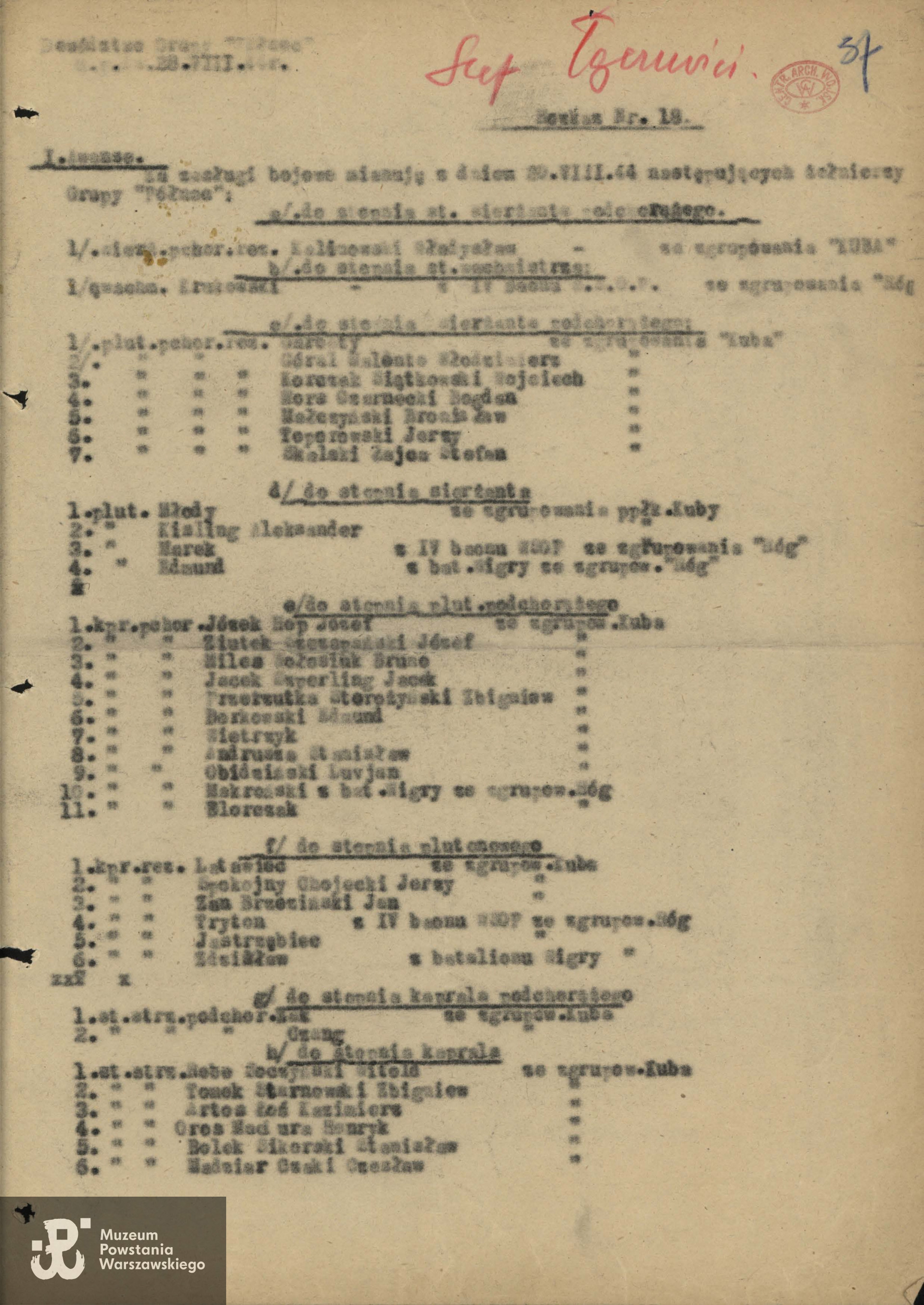 Wniosek awansowy  d-cy Grupy "Północ” nr 18 z 28.08.1944 r.  str. 1