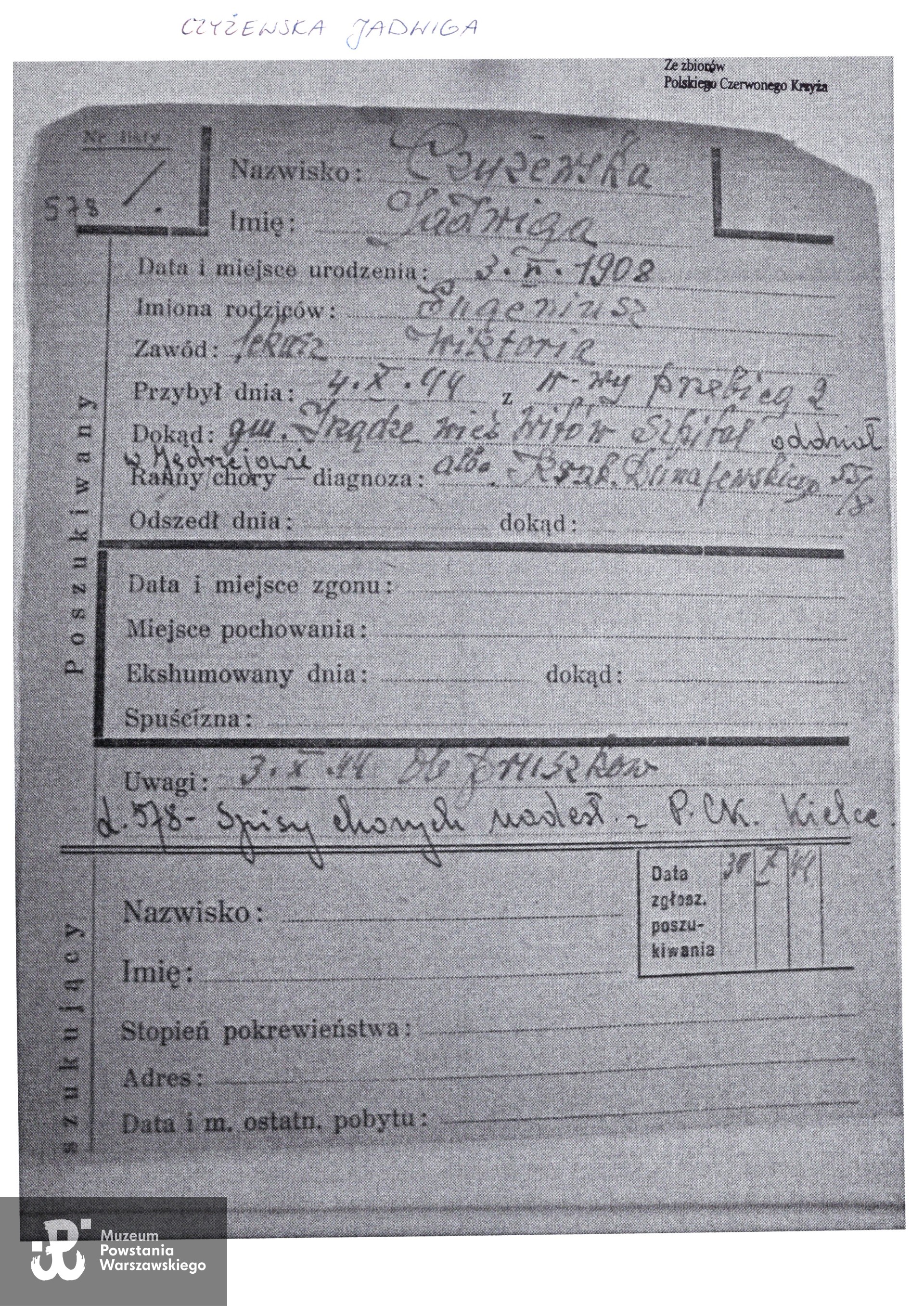 Polski Czerwony Krzyż - kartoteka