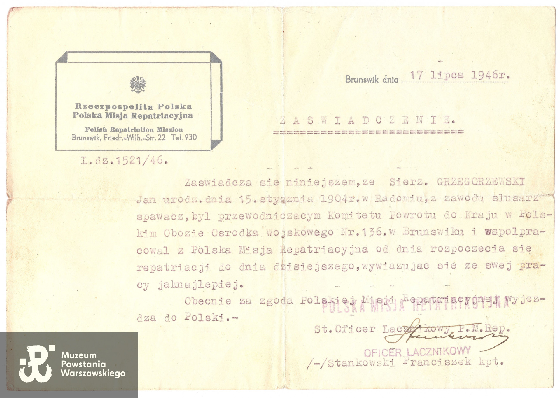 Z archiwum rodzinnego córki,  p. Wandy Grzegorzewskiej - Zylm udostępniła p. Monika Zylm - Kosiedowska