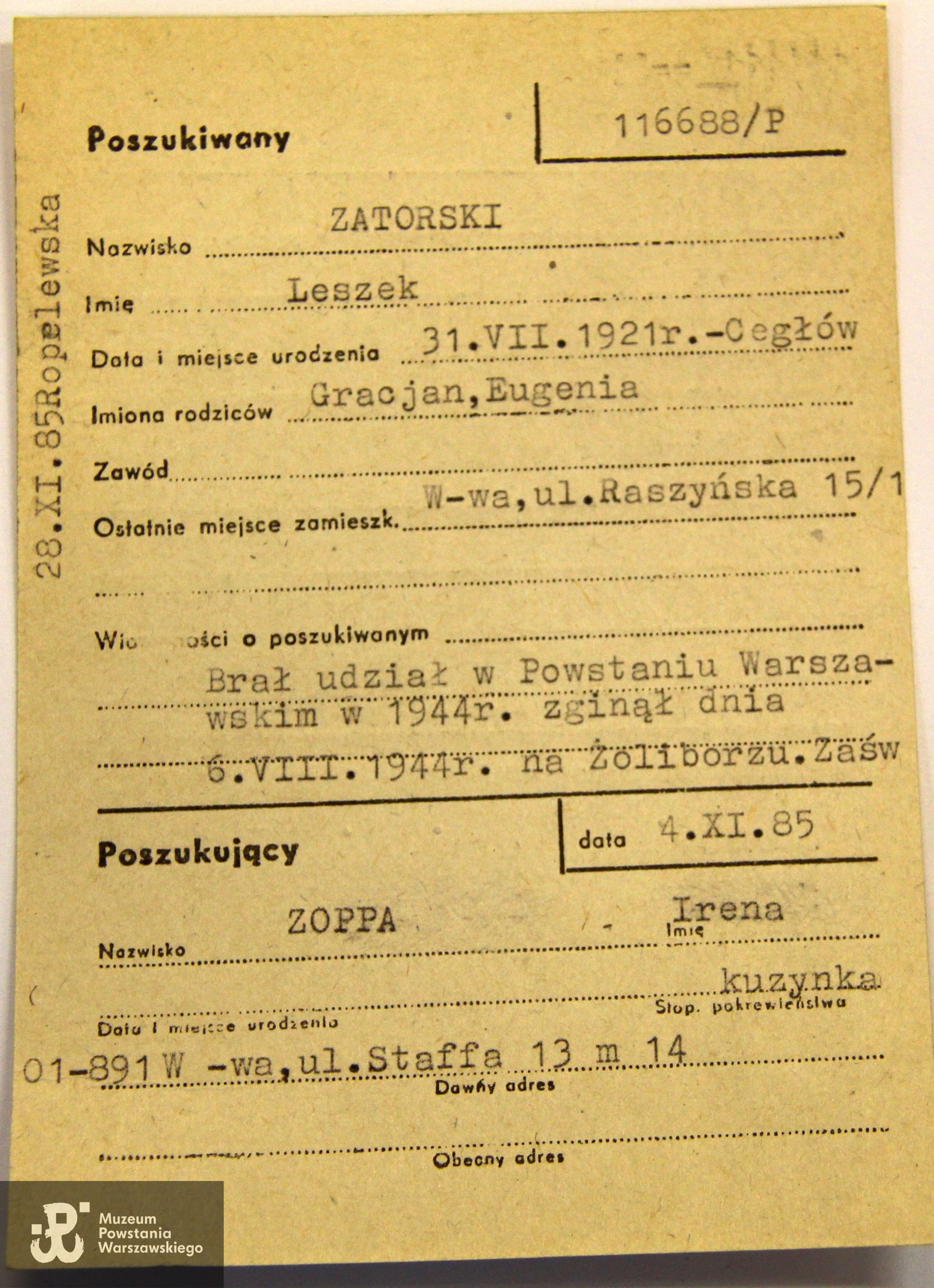 Polski Czerwony Krzyż - kartoteka