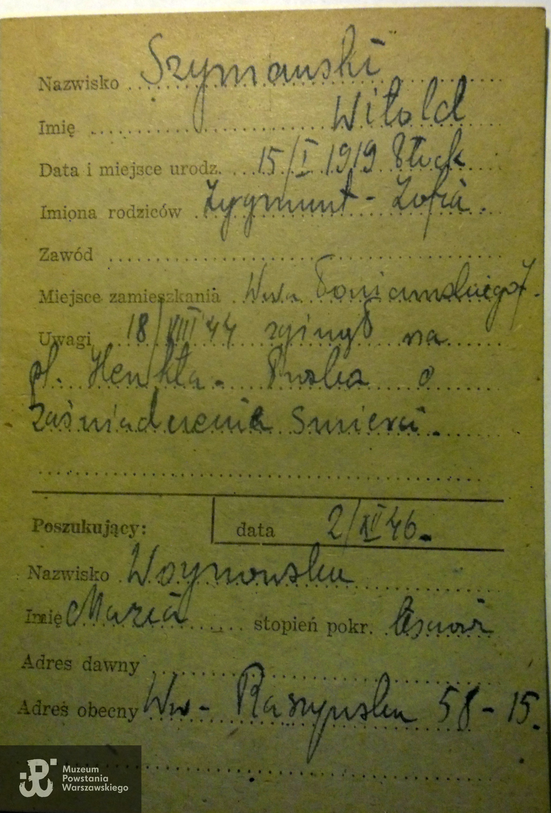 Polski Czerwony Krzyż - kartoteka poszukiwań