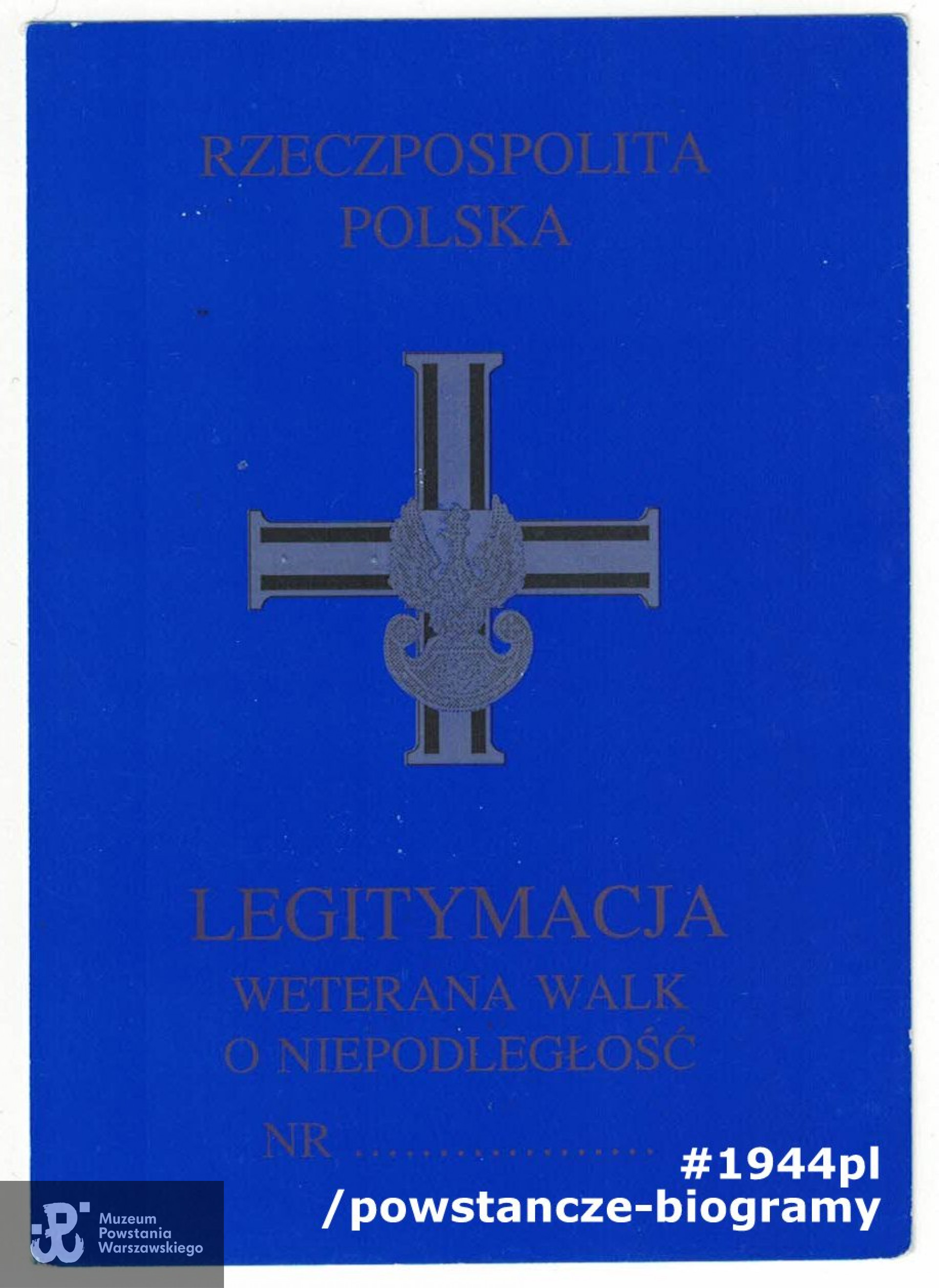 Legitymacja Weterana Walk o Niepodległość. Archiwum prywatne p. Zbigniewa Daaba, skan w zasobie Pokoju Kombatanta MPW