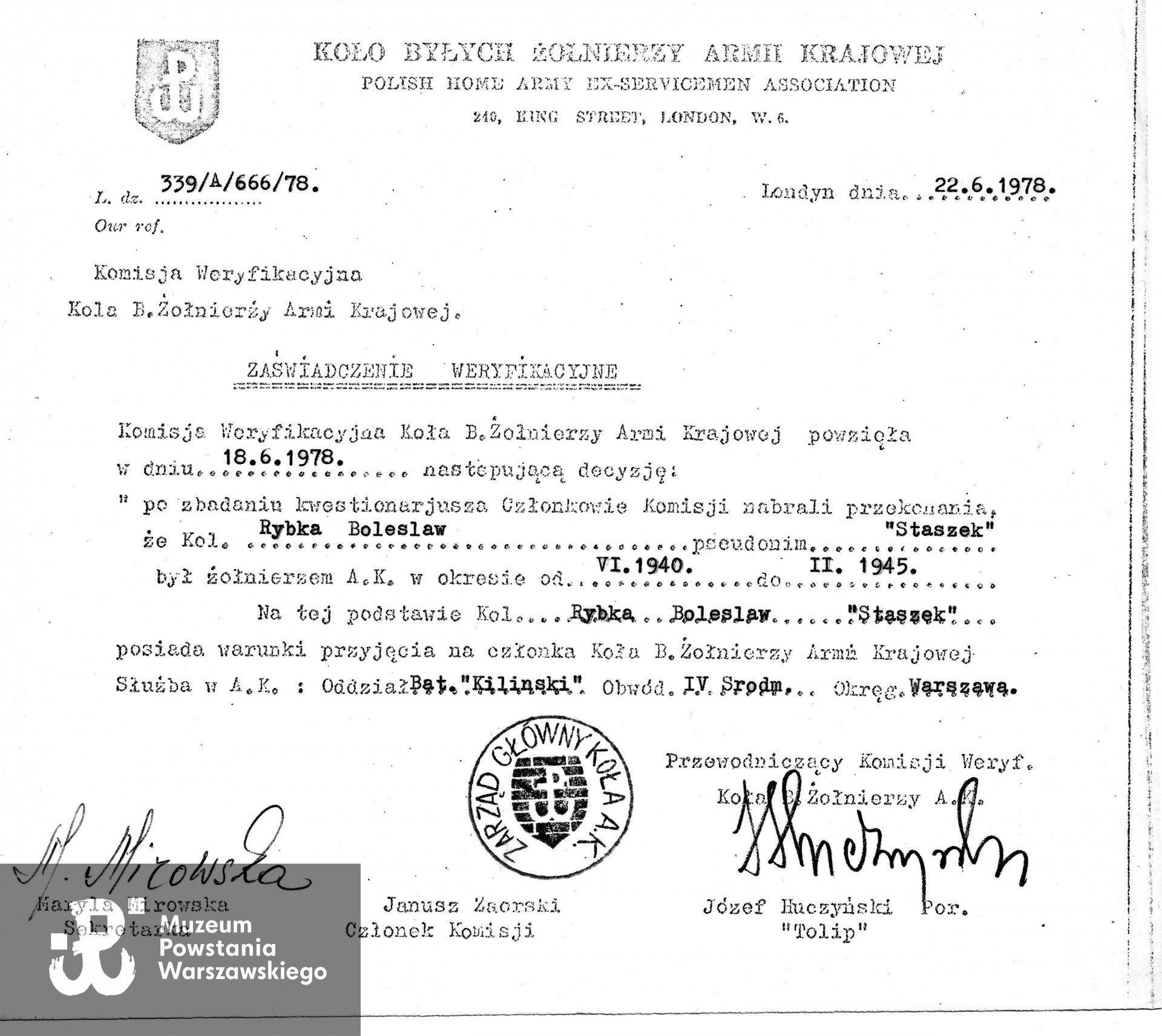 Ze zbiorów rodzinnych, udostępnił p. Witold Rybka, syn Powstańca