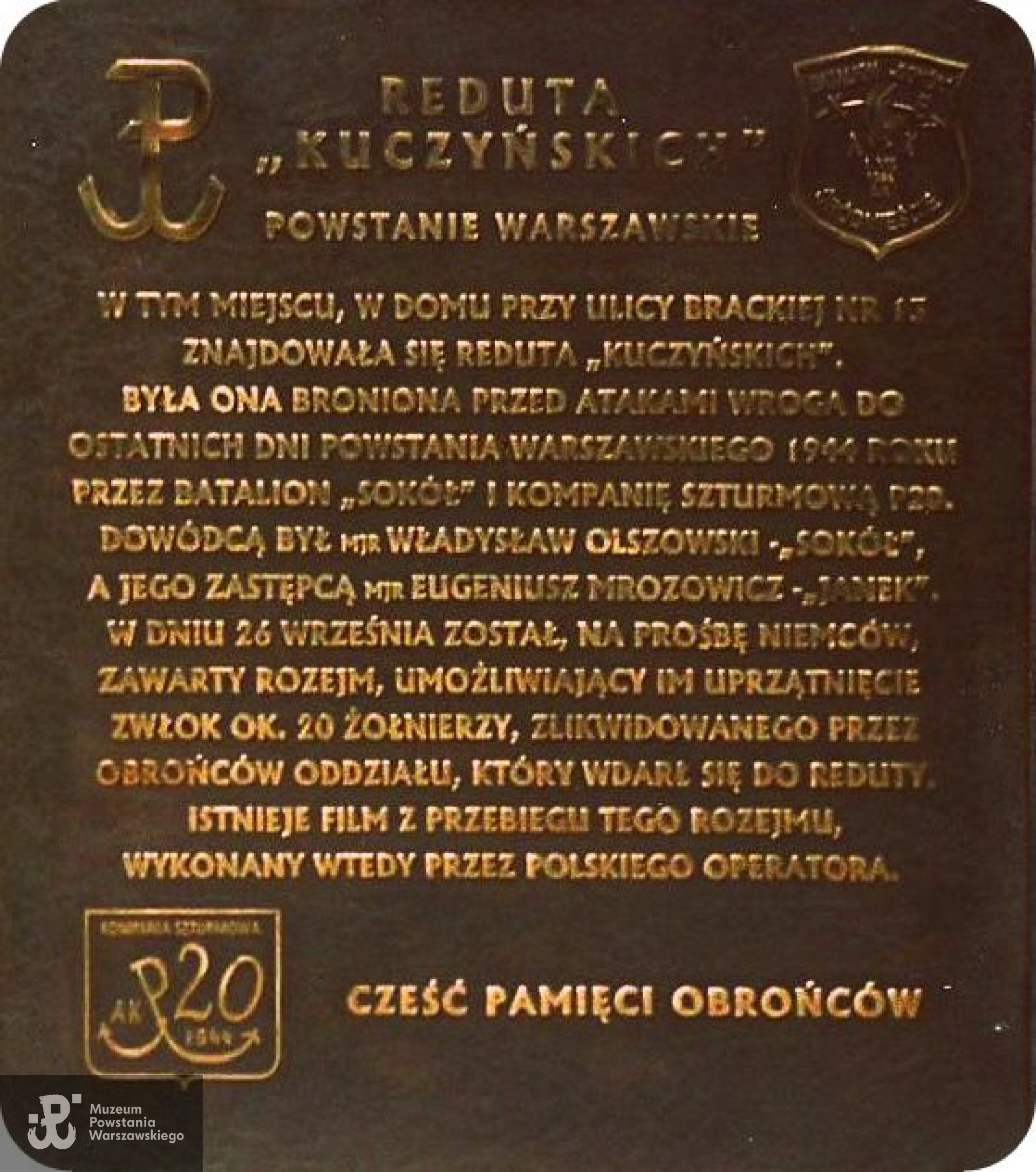 Tablica  pamiątkowa w hołdzie obrońcom reduty "Kuczyńskich". Fot. udostępnił Zygmunt Morozowicz