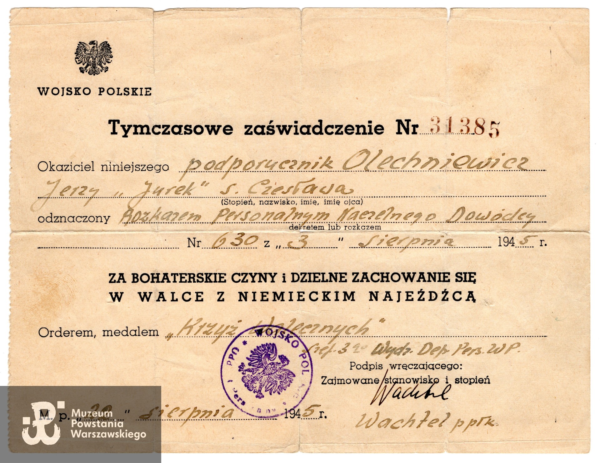 Ze zbiorów rodzinnych. Skan wykonano w Muzeum Powstania Warszawskiego - Dział Kombatanta.