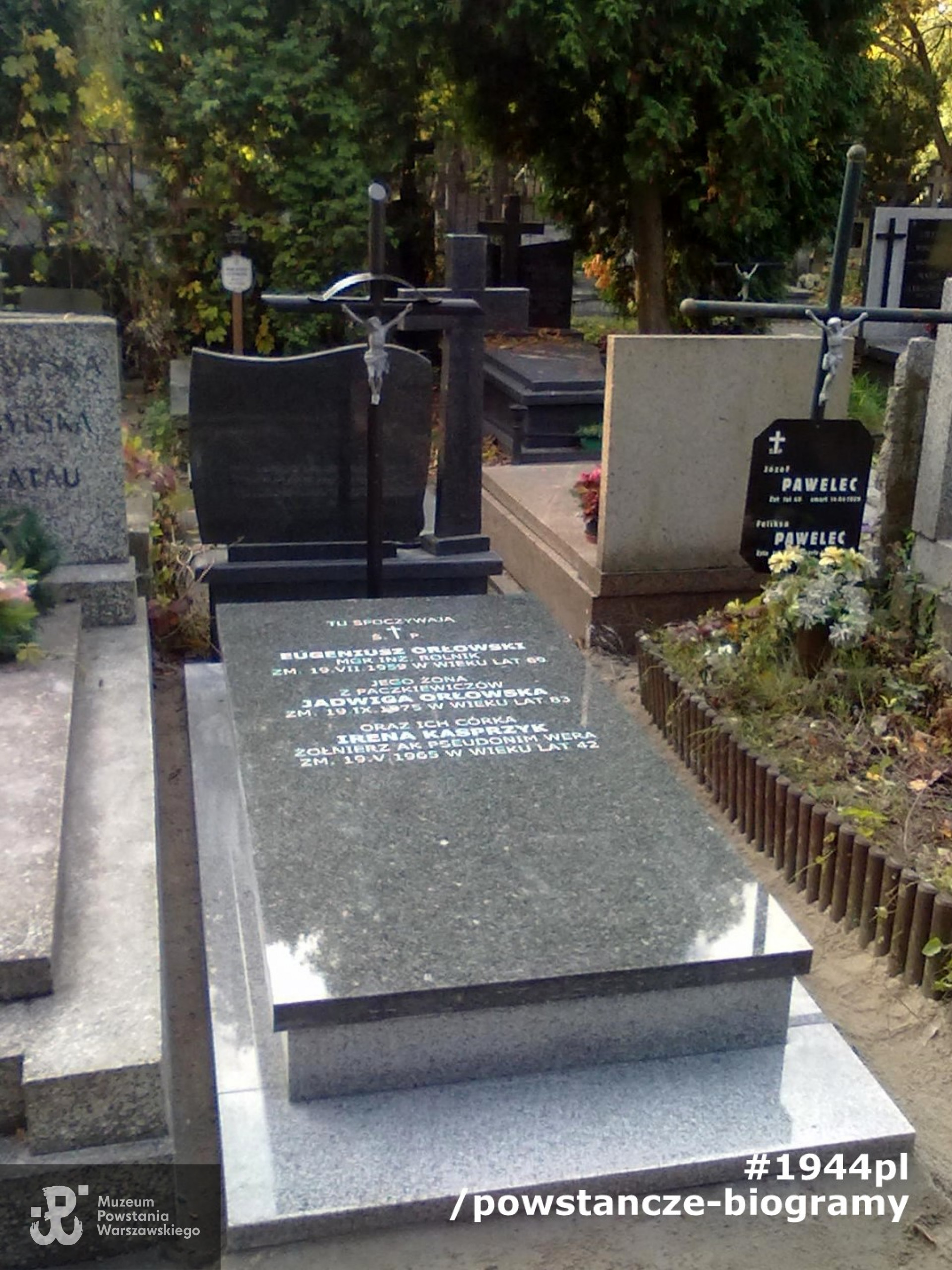Mogiła na Cmentarzu Powązkowskim w Warszawie. Zdjęcie nadesłał p. Krzysztof  Kasprzyk, syn Ireny Orłowskiej