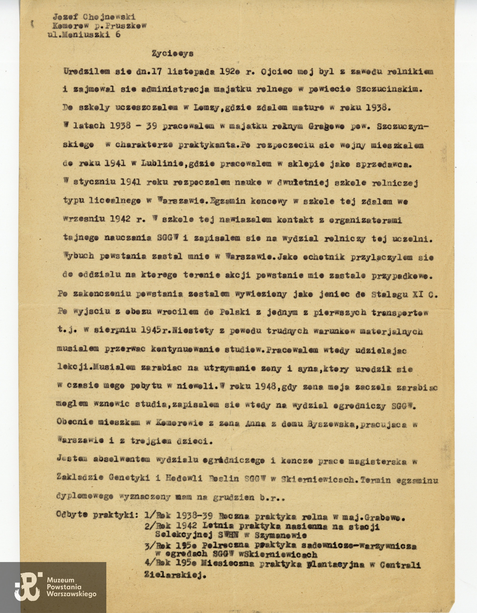 Z archiwum rodzinnego p. Michała Choynowskiego, syna.