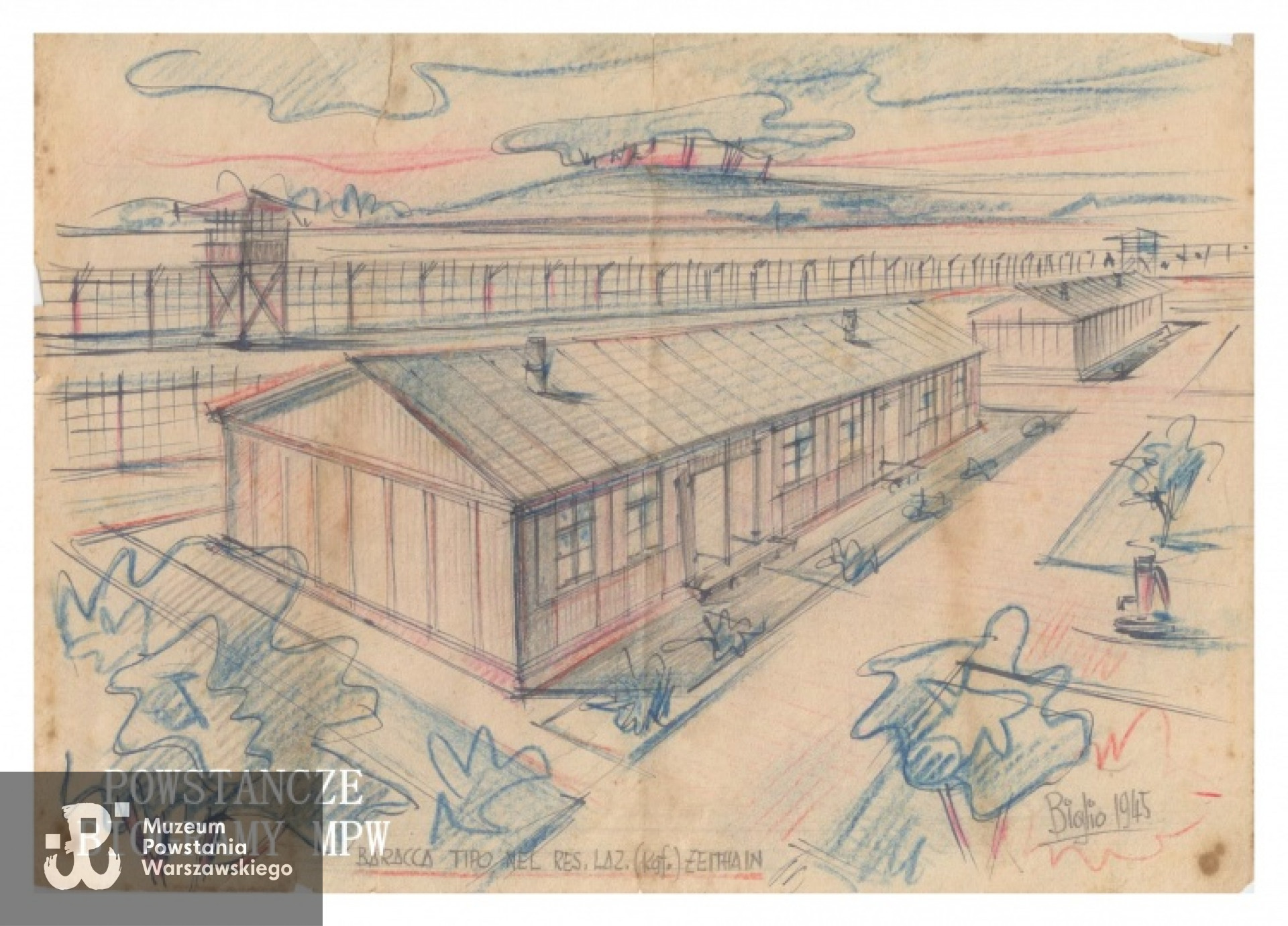 Rysunek - pamiątka z pobytu w obozie wZeithain. Fot. z archiwum rodzinnego Anety Krent